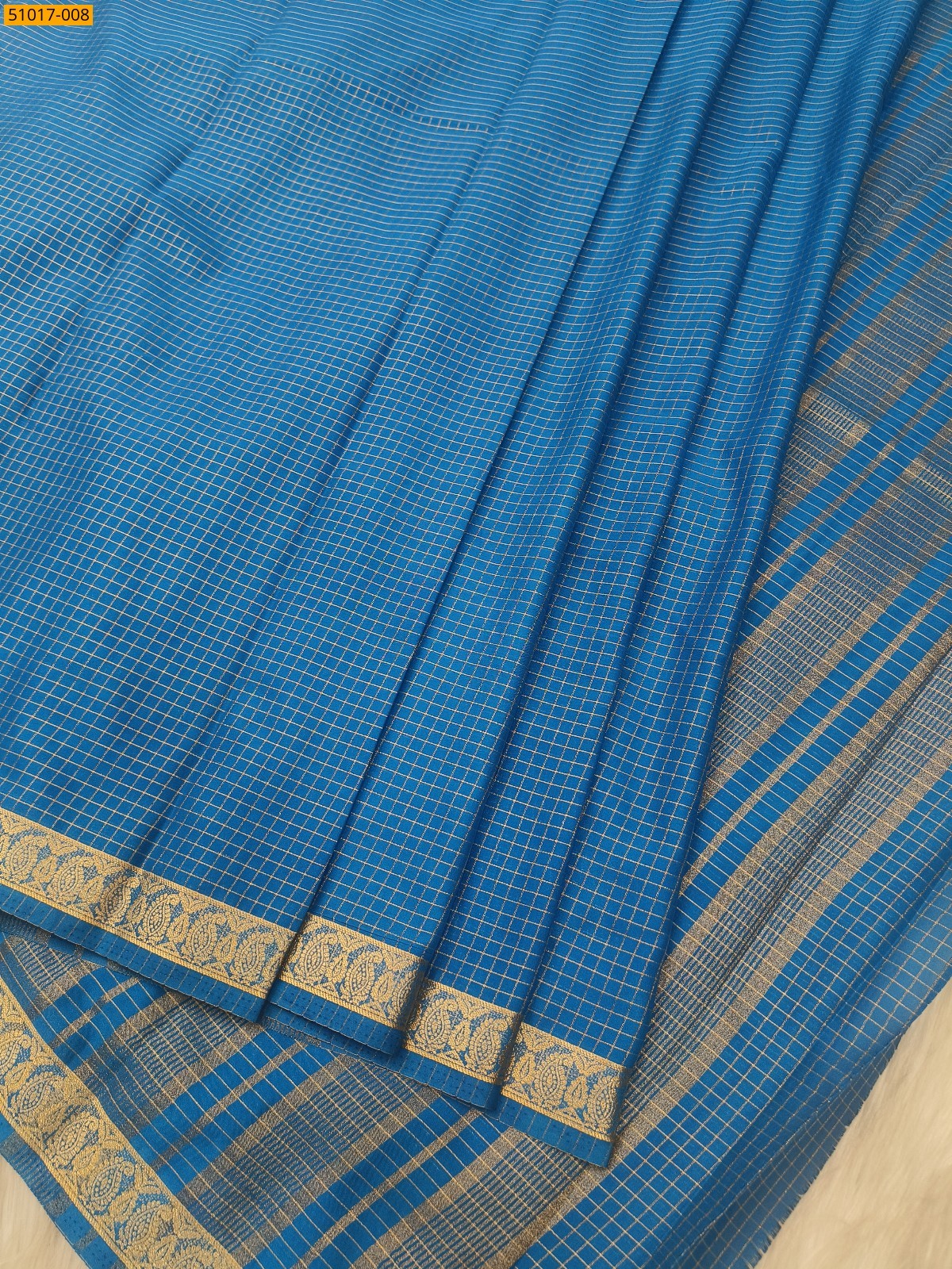Blue Fancy Mysore Crepe Silk Saree