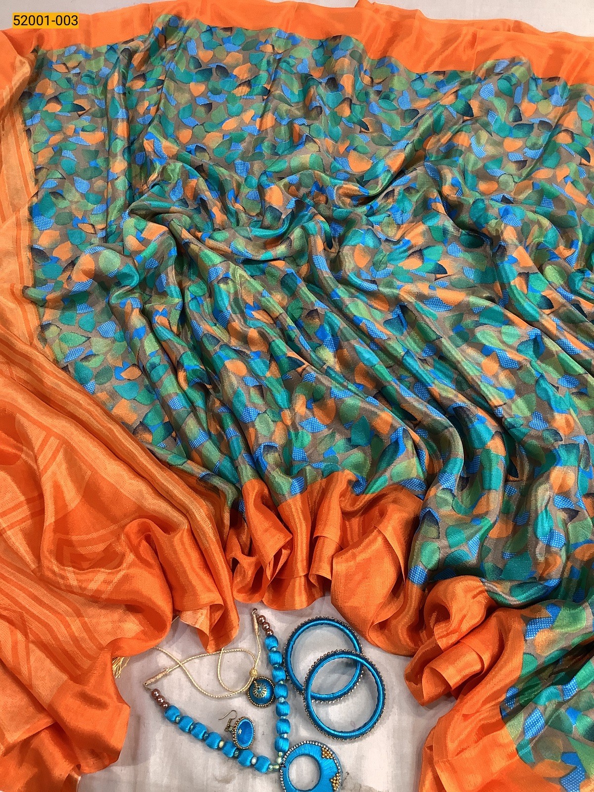 Orange Printed Crape Silk Saree