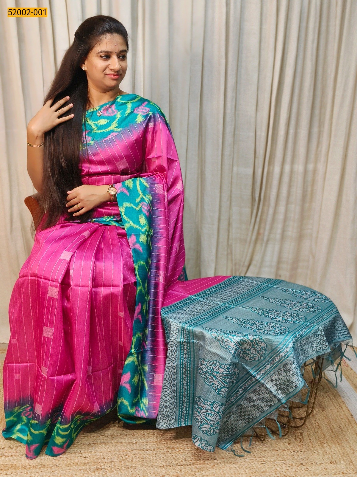 Pink Printed Linen Jute Silk Saree