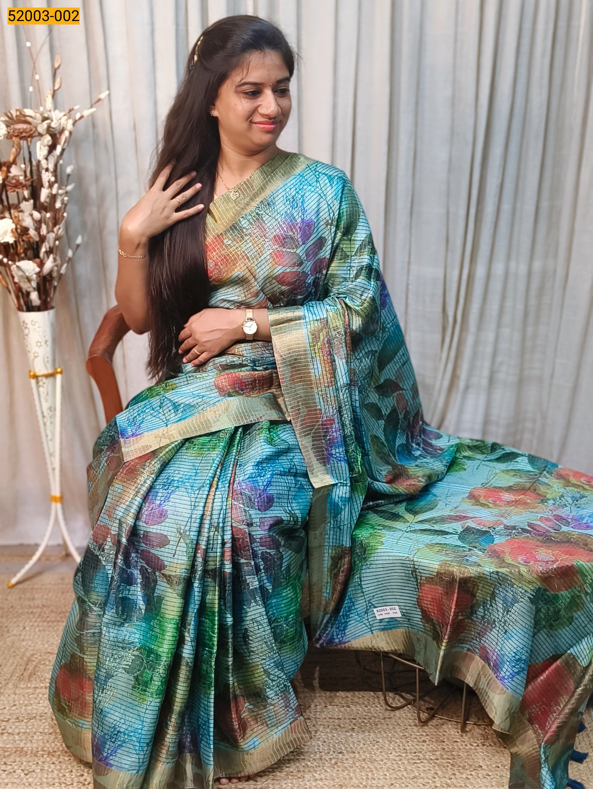 Sky Blue Digital Floral Printed Silk Saree