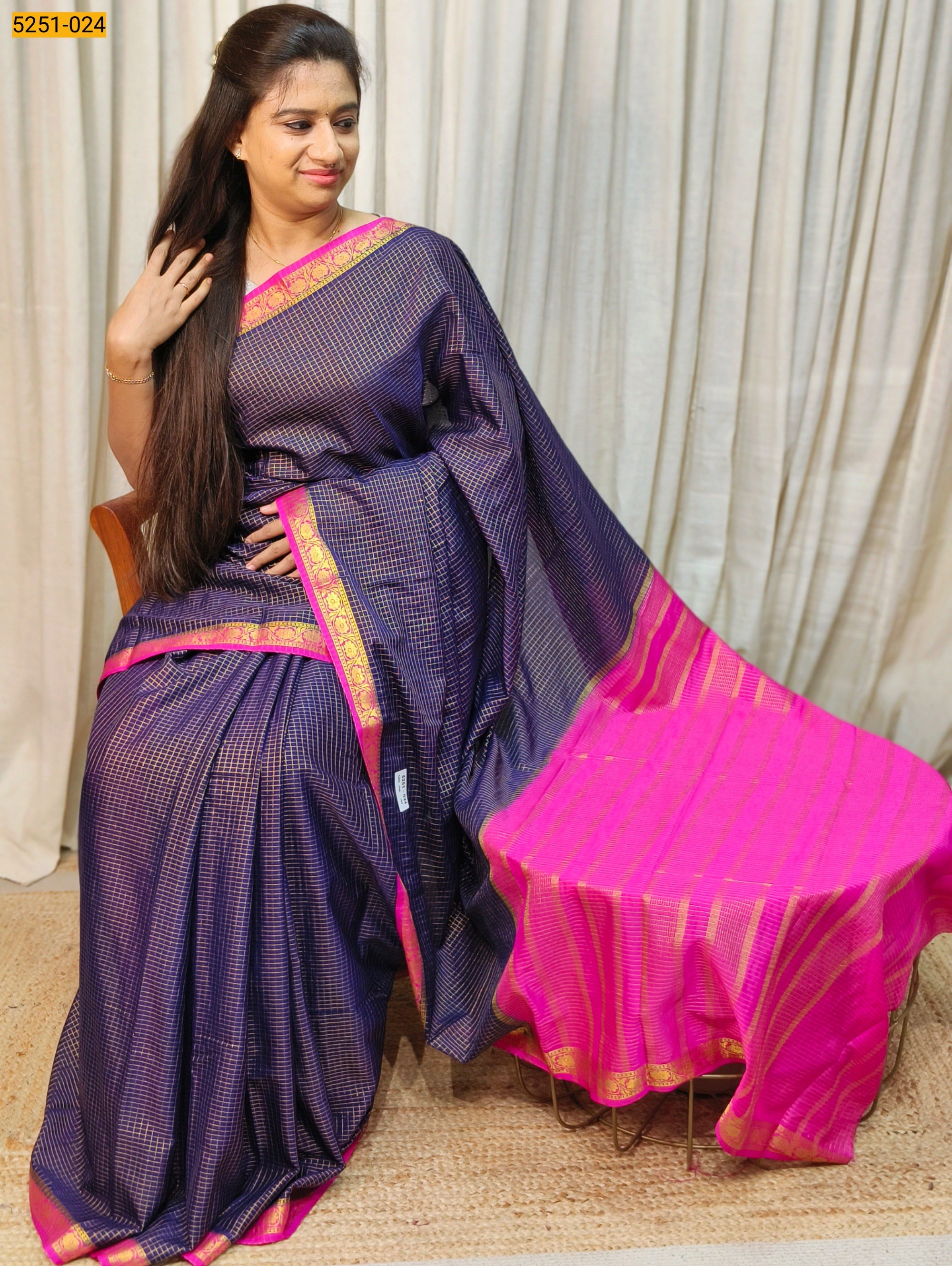 Navy Blue  Fancy Mysore Crepe Silk Saree