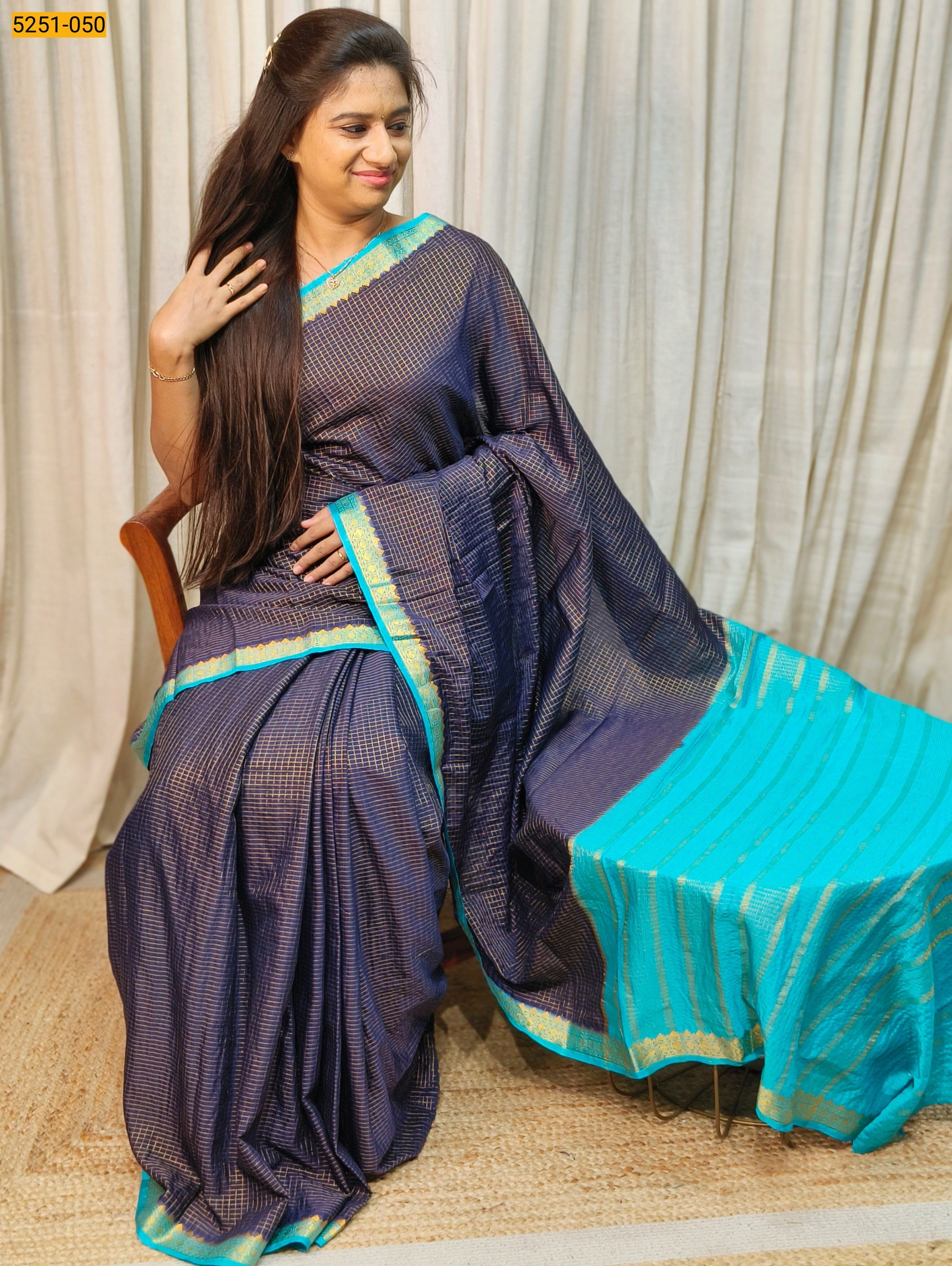 Navy Blue Fancy Mysore Crepe Silk Saree