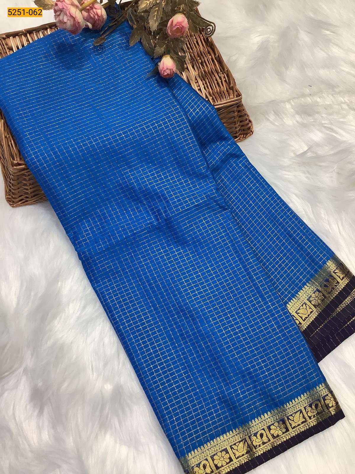 Blue Fancy Mysore Crepe Silk Saree