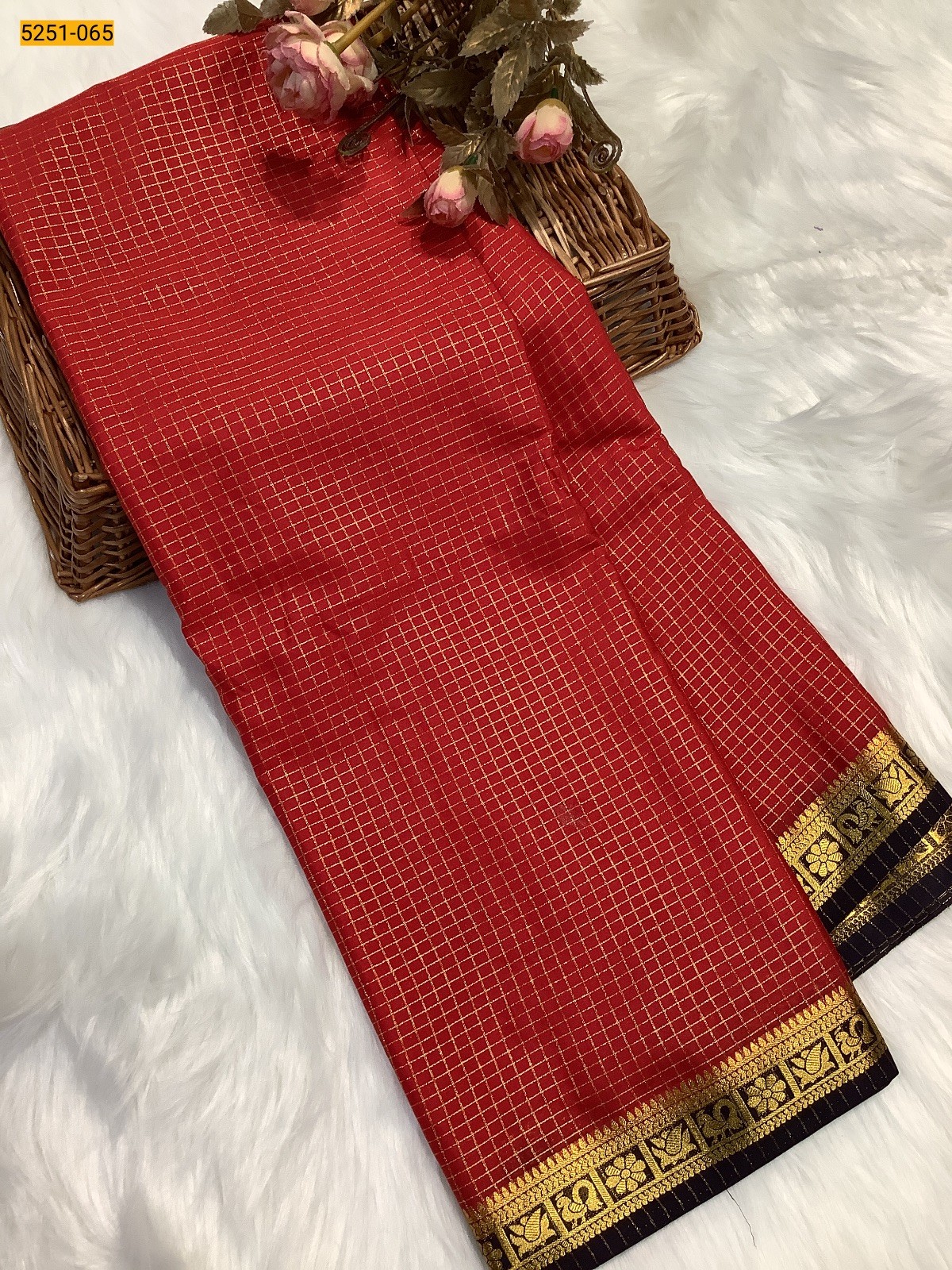 Red Fancy Mysore Crepe Silk Saree