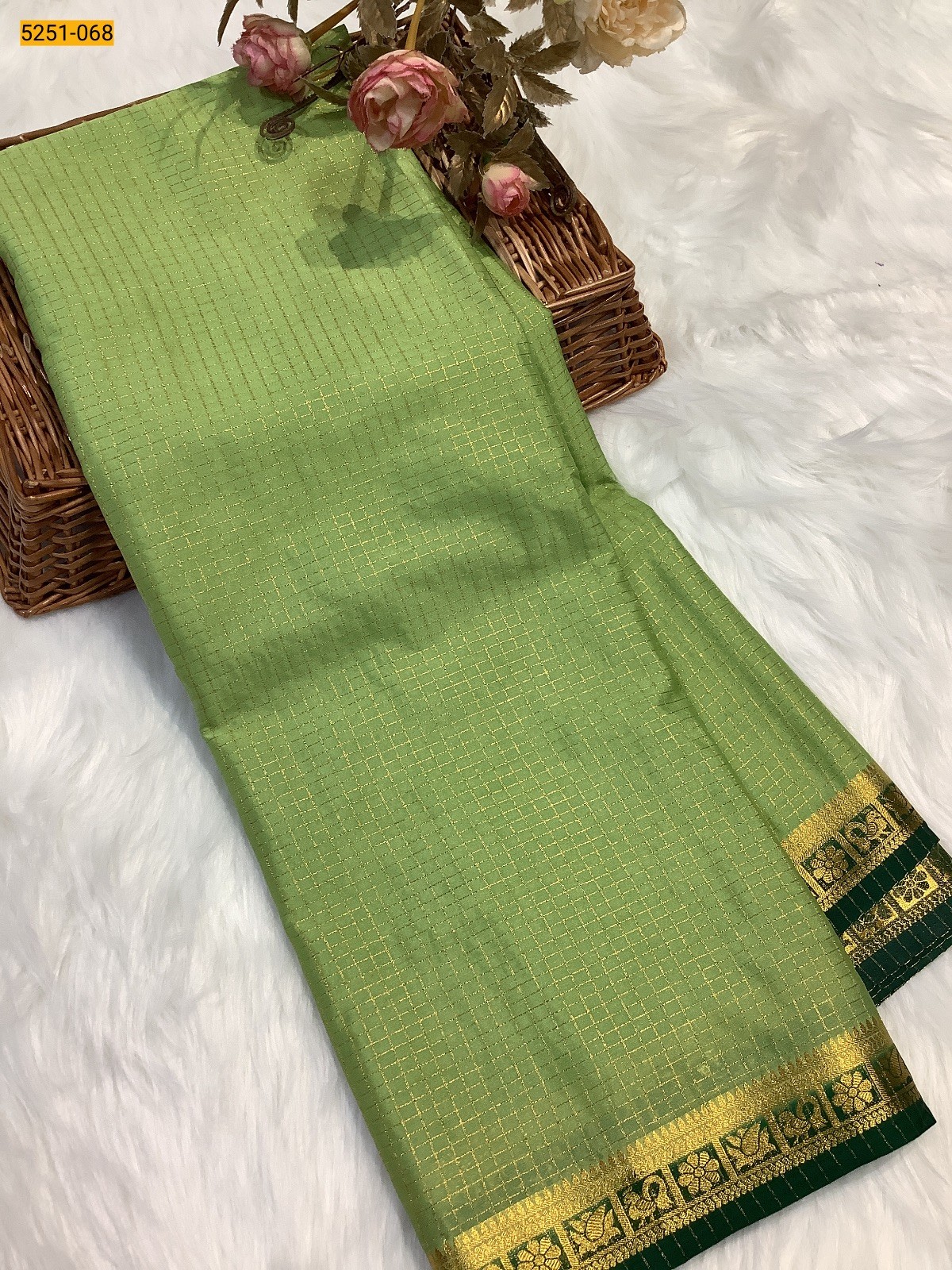 Green Fancy Mysore Crepe Silk Saree