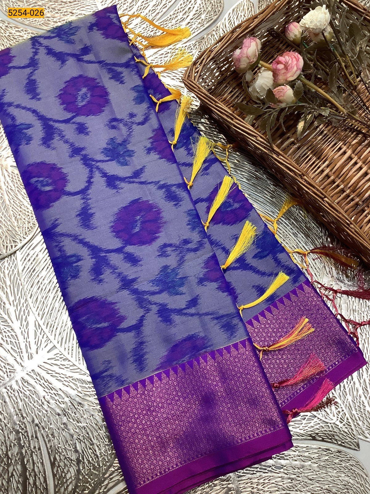 Blue Pochampally Ikkat Print Soft Silk Saree