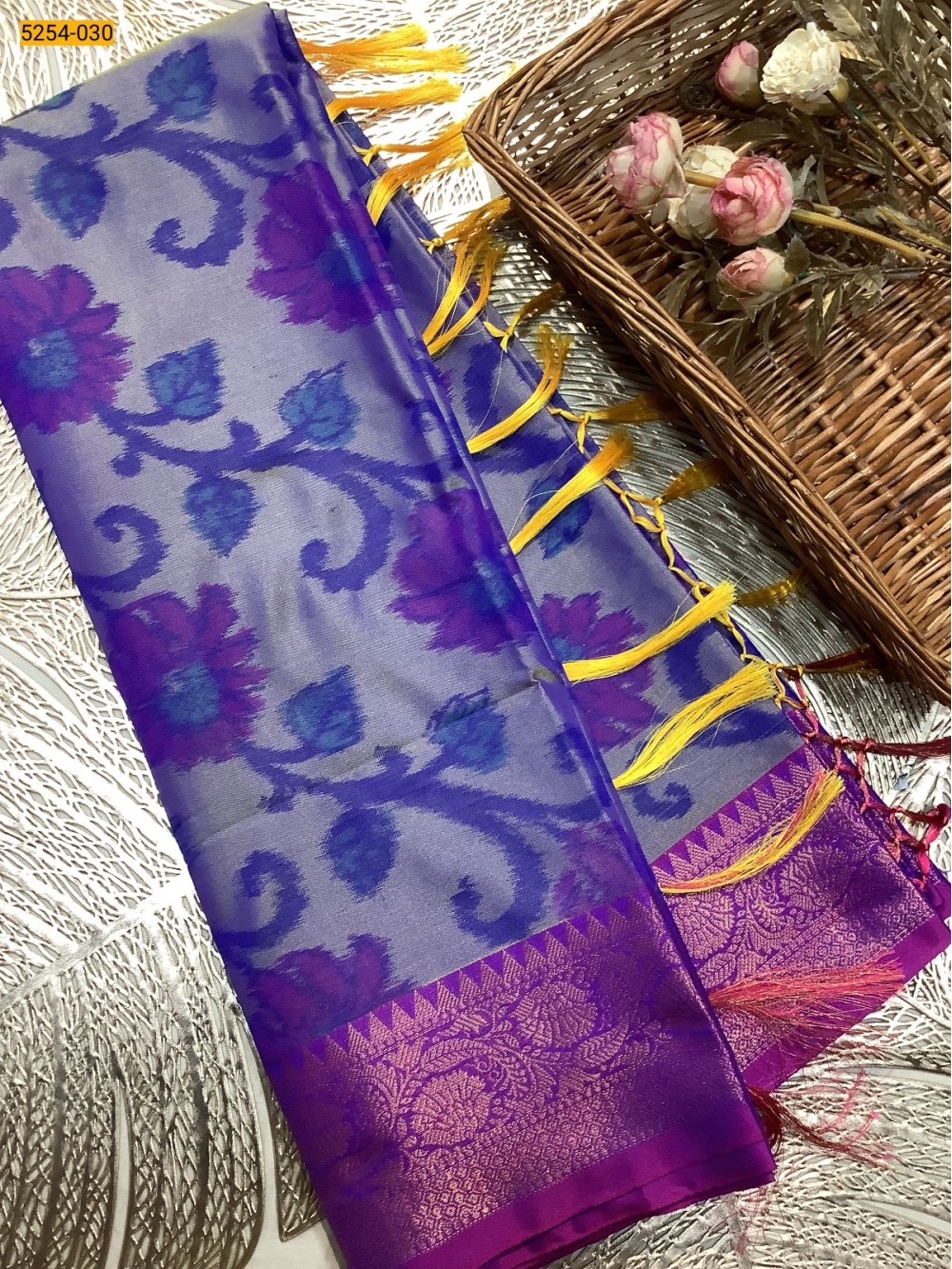 Blue Pochampally Ikkat Print Soft Silk Saree