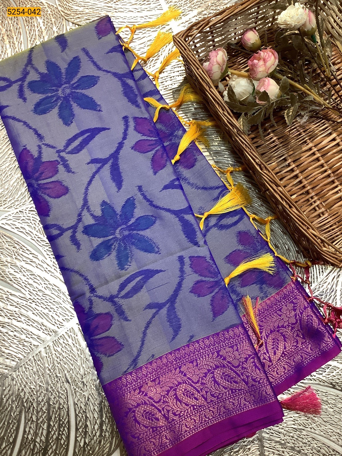 Blue Pochampally Ikkat Print Soft Silk Saree