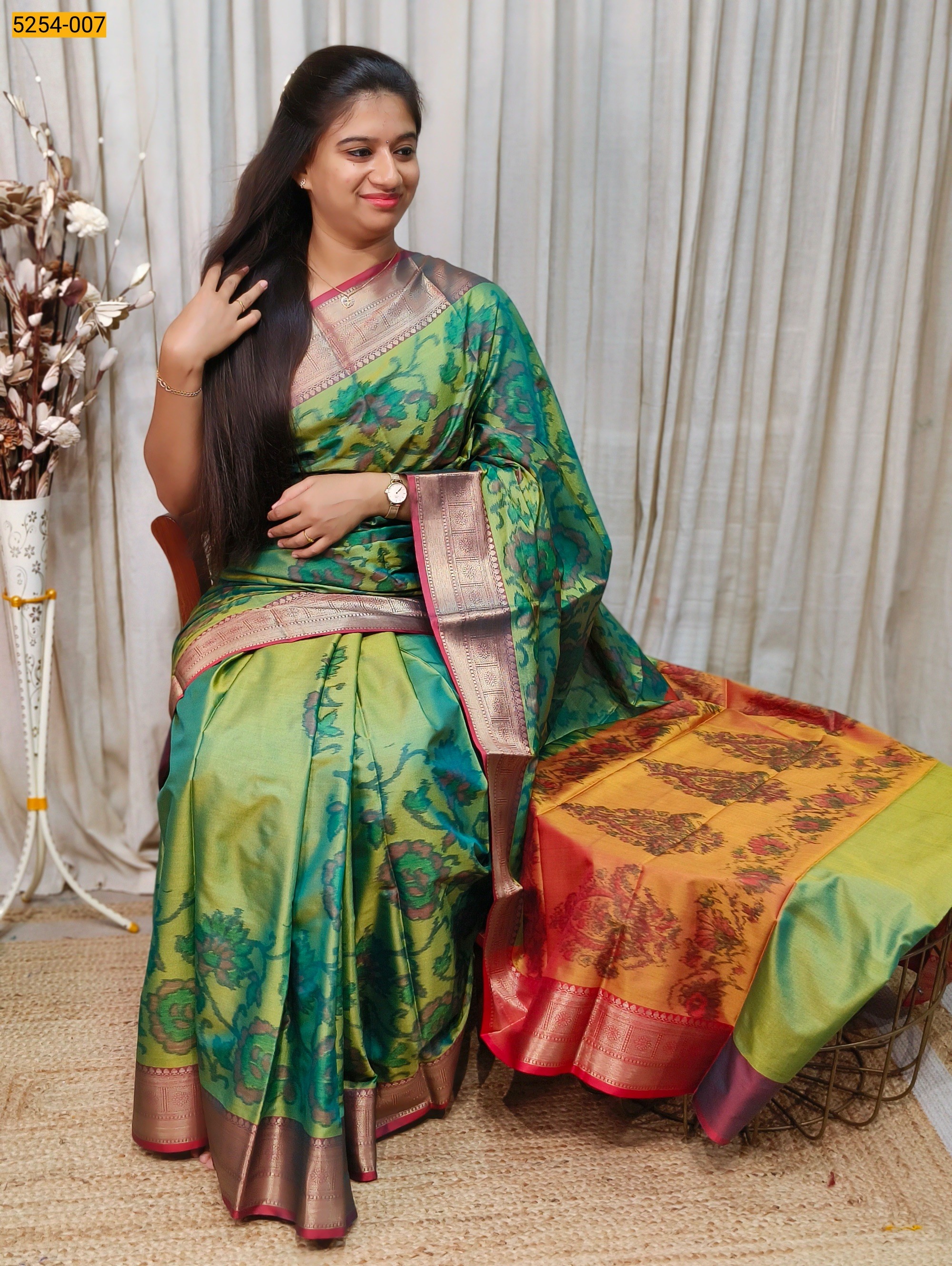 Green Pochampally Ikkat Print Soft Silk Saree