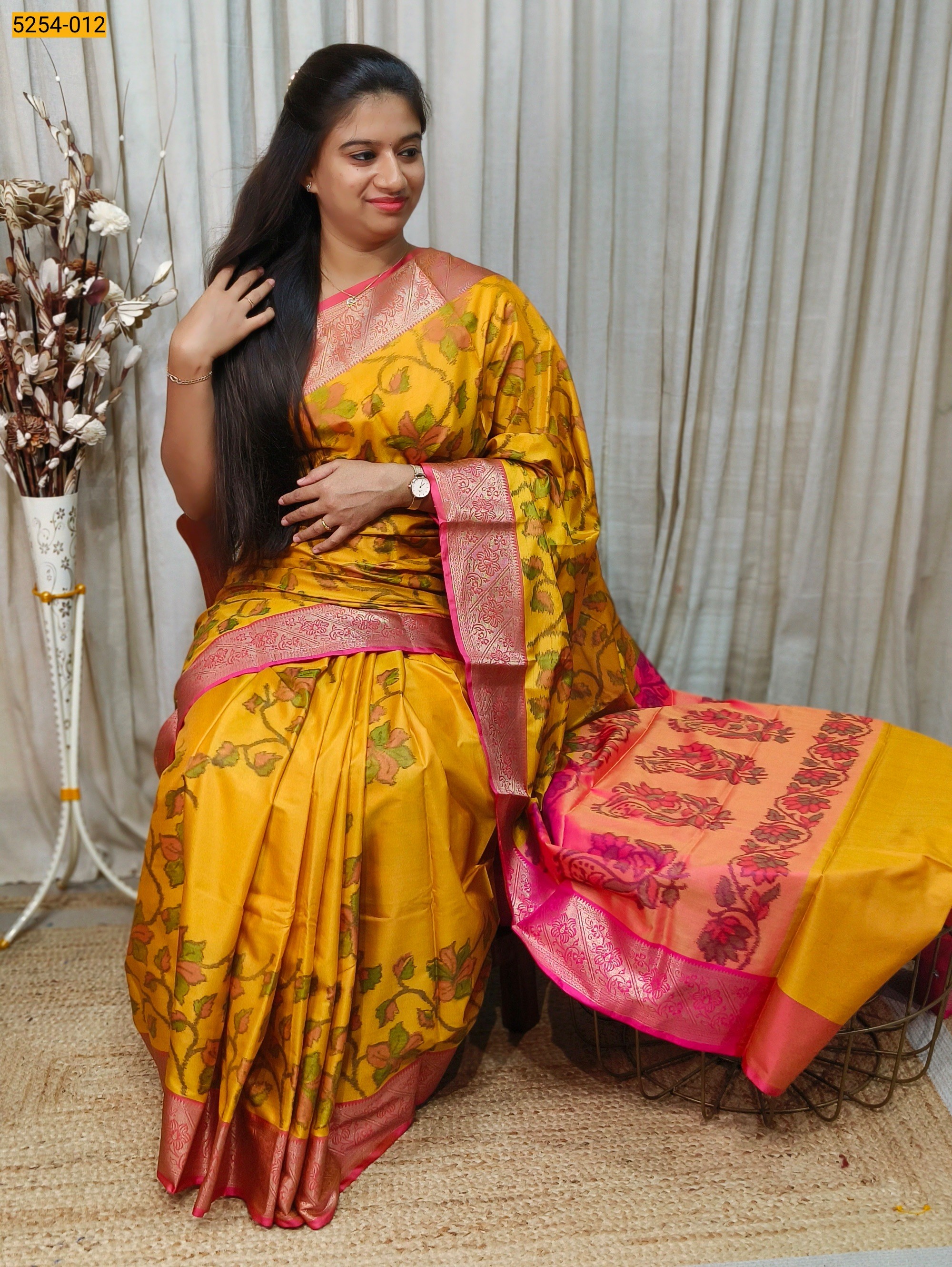 Yellow Pochampally Ikkat Print Soft Silk Saree