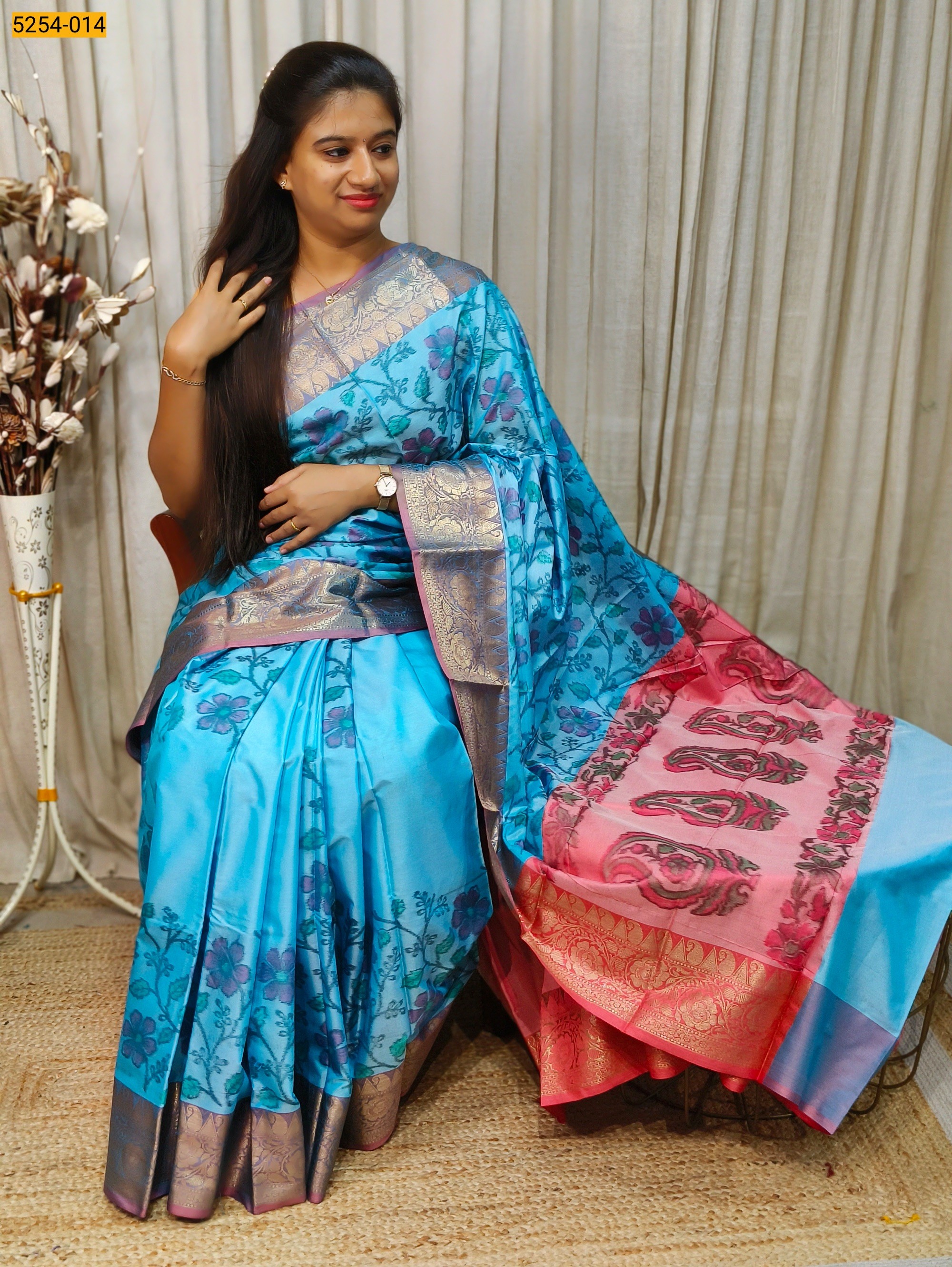 Rama Blue Pochampally Ikkat Print Soft Silk Saree