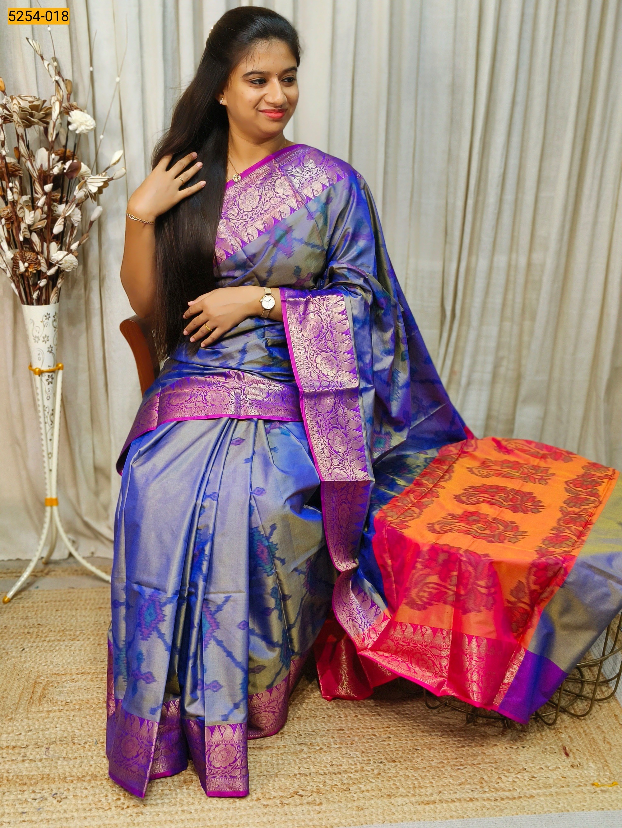 Blue Pochampally Ikkat Print Soft Silk Saree