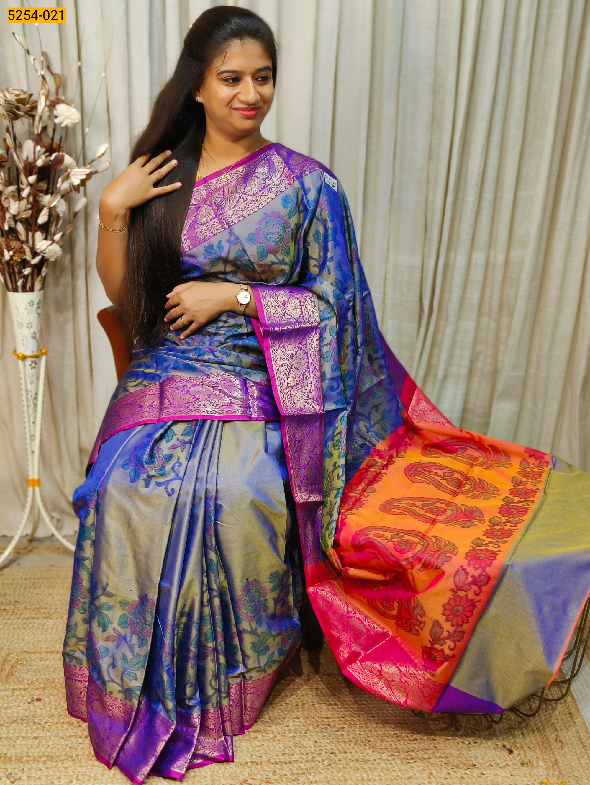 Blue Pochampally Ikkat Print Soft Silk Saree