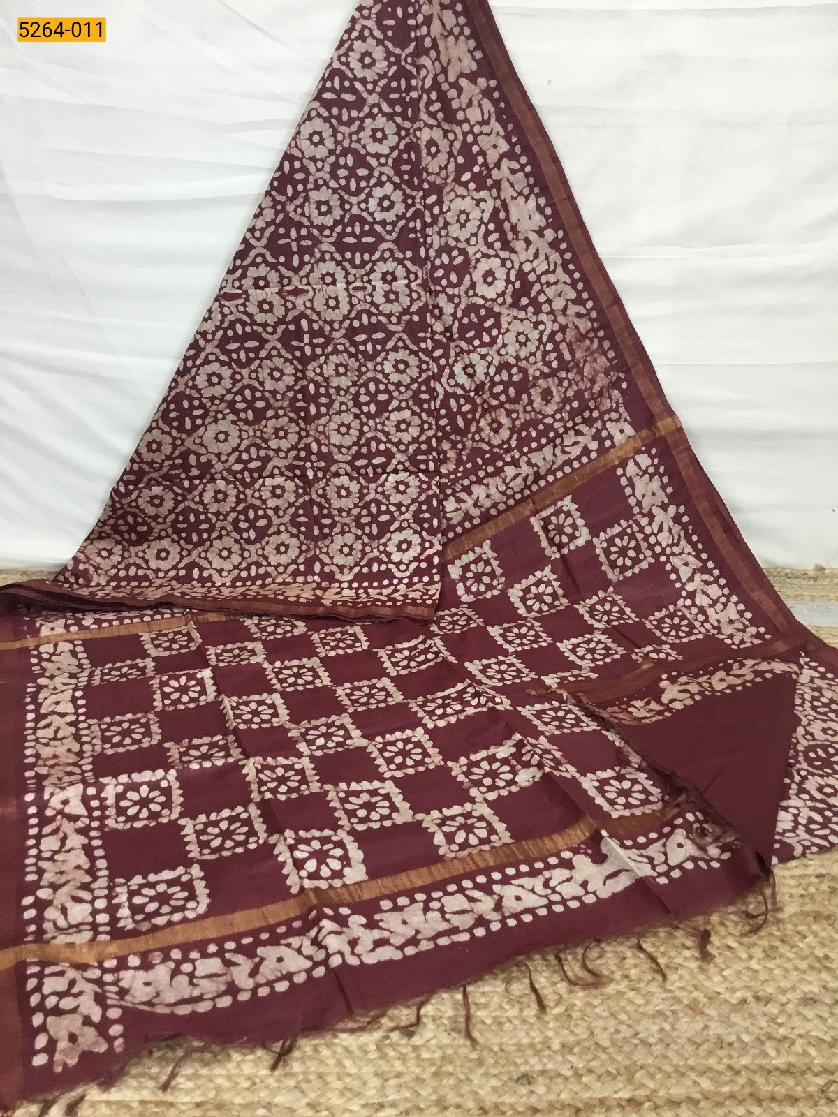 Maroon Batik Linen Katan Silk Saree