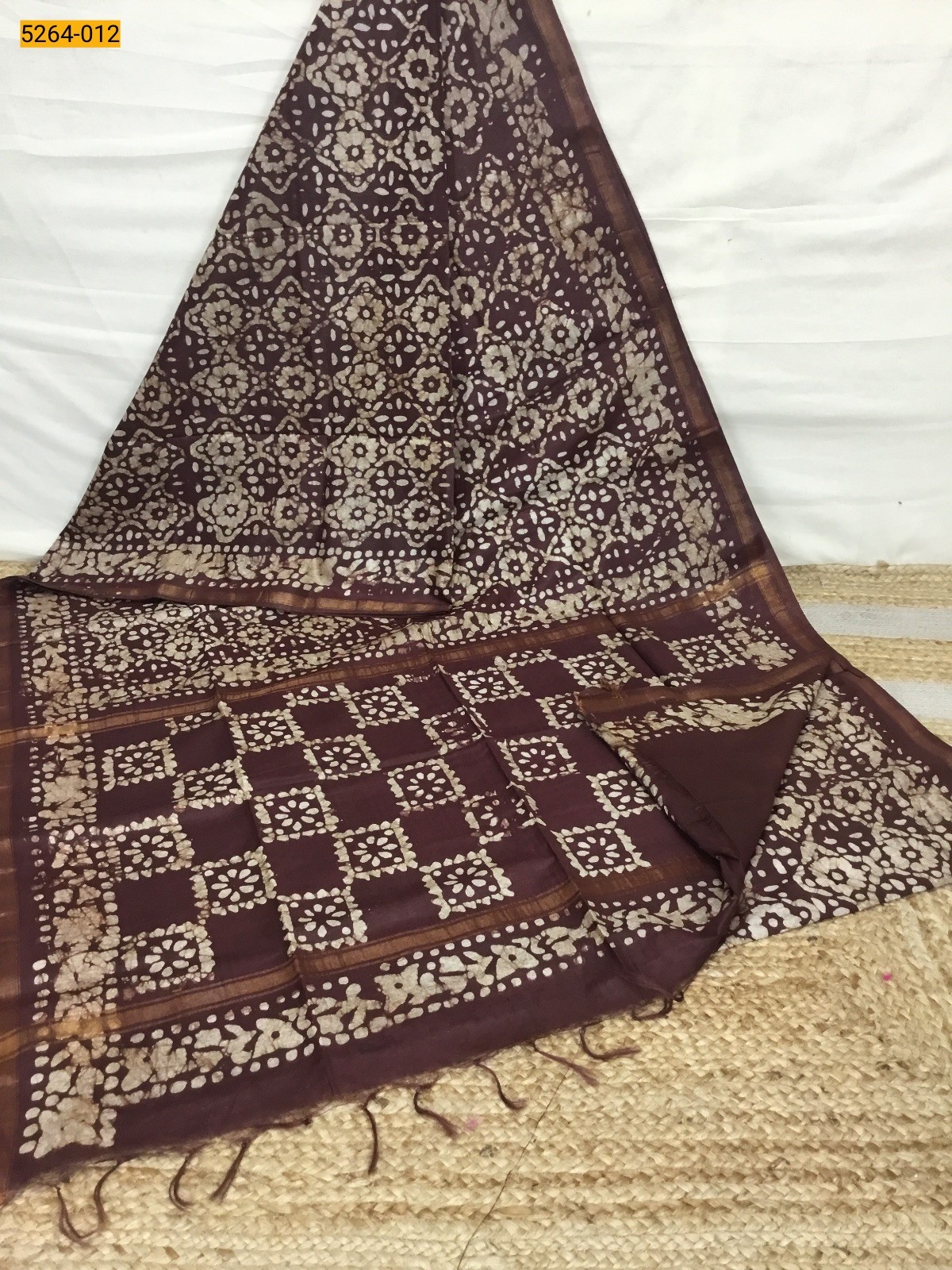 Brown Batik Linen Katan Silk Saree