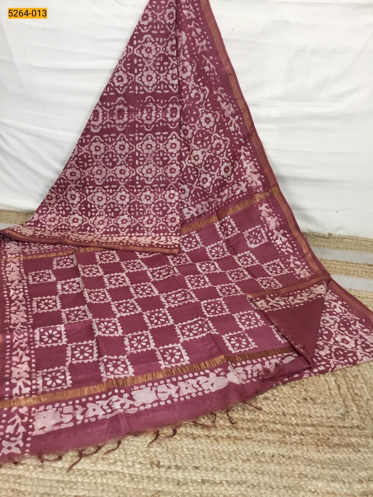 Magenta Batik Linen Katan Silk Saree