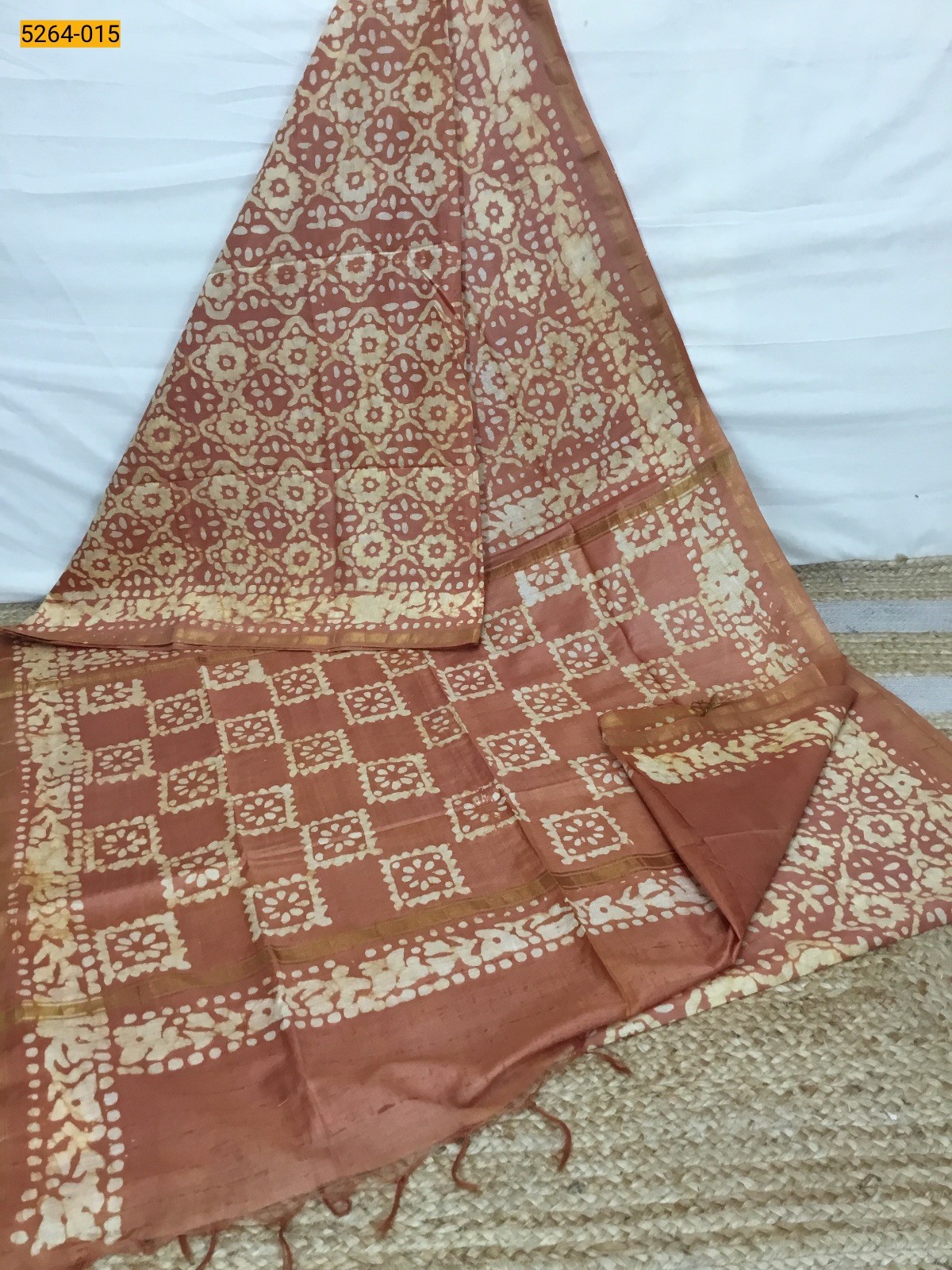 Orange Batik Linen Katan Silk Saree