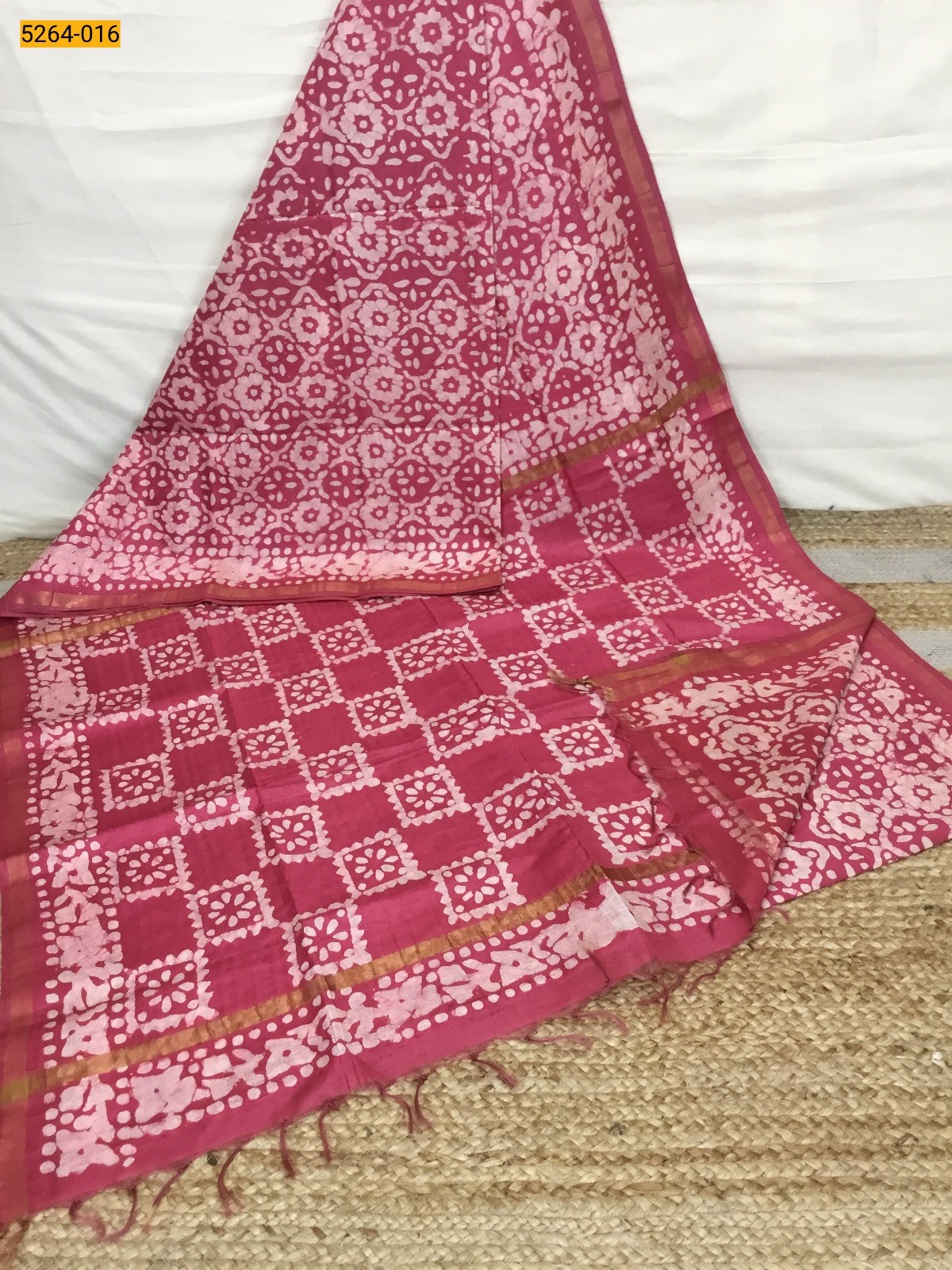 Pink Batik Linen Katan Silk Saree