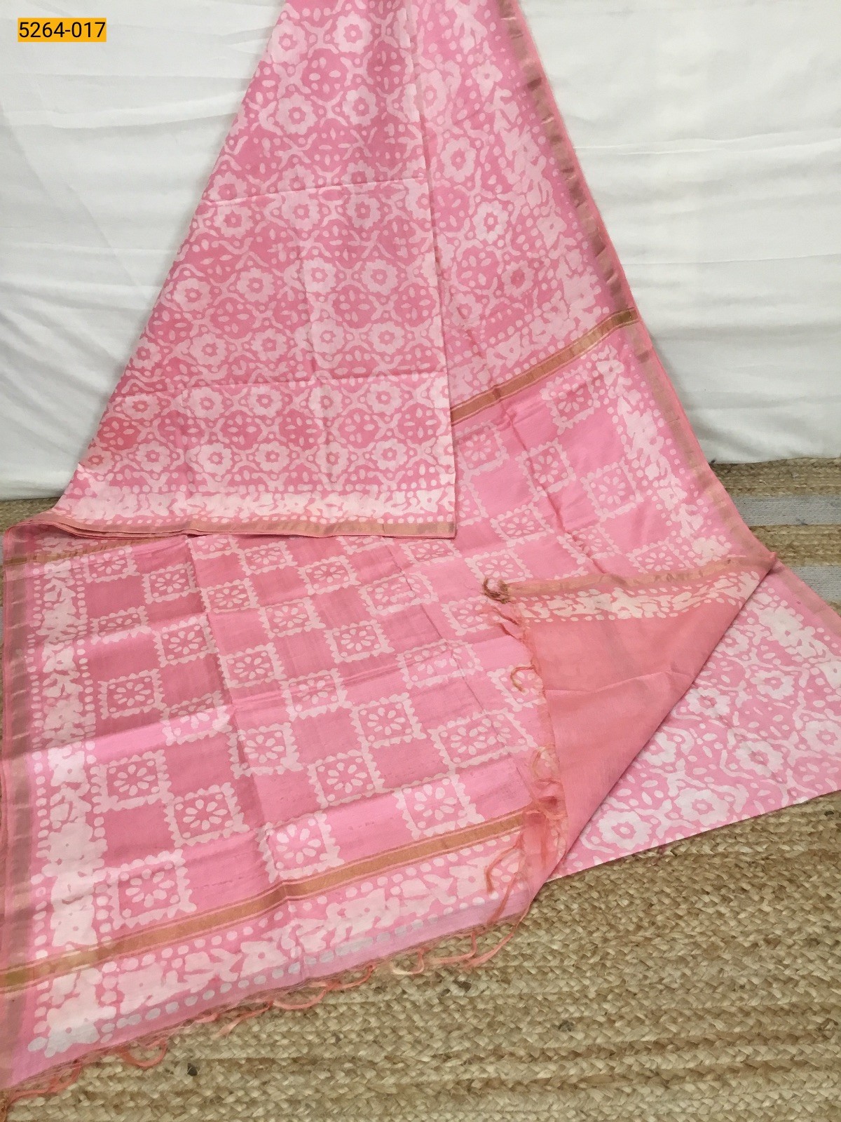 Baby Pink Batik Linen Katan Silk Saree