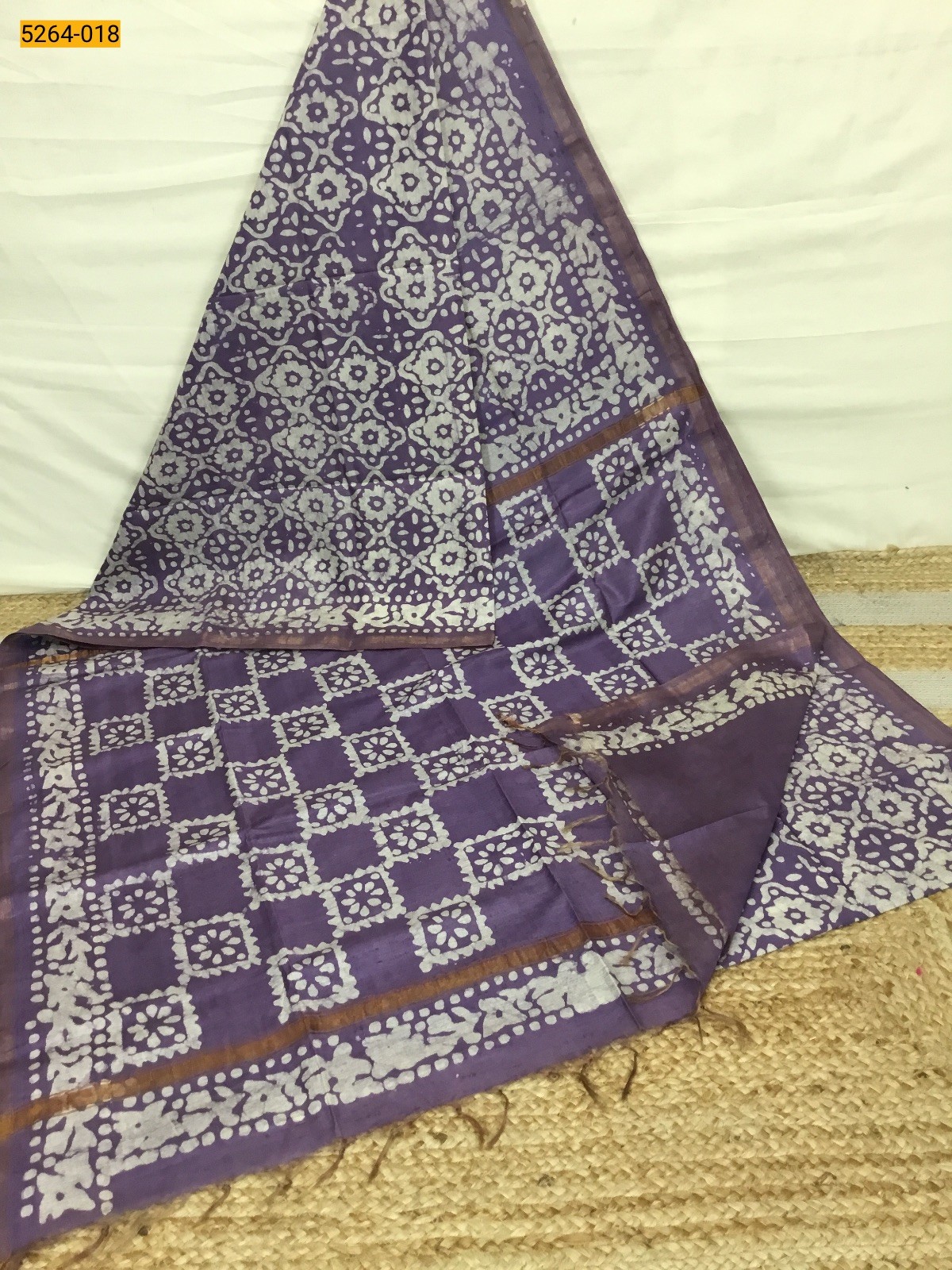 Lavender Batik Linen Katan Silk Saree