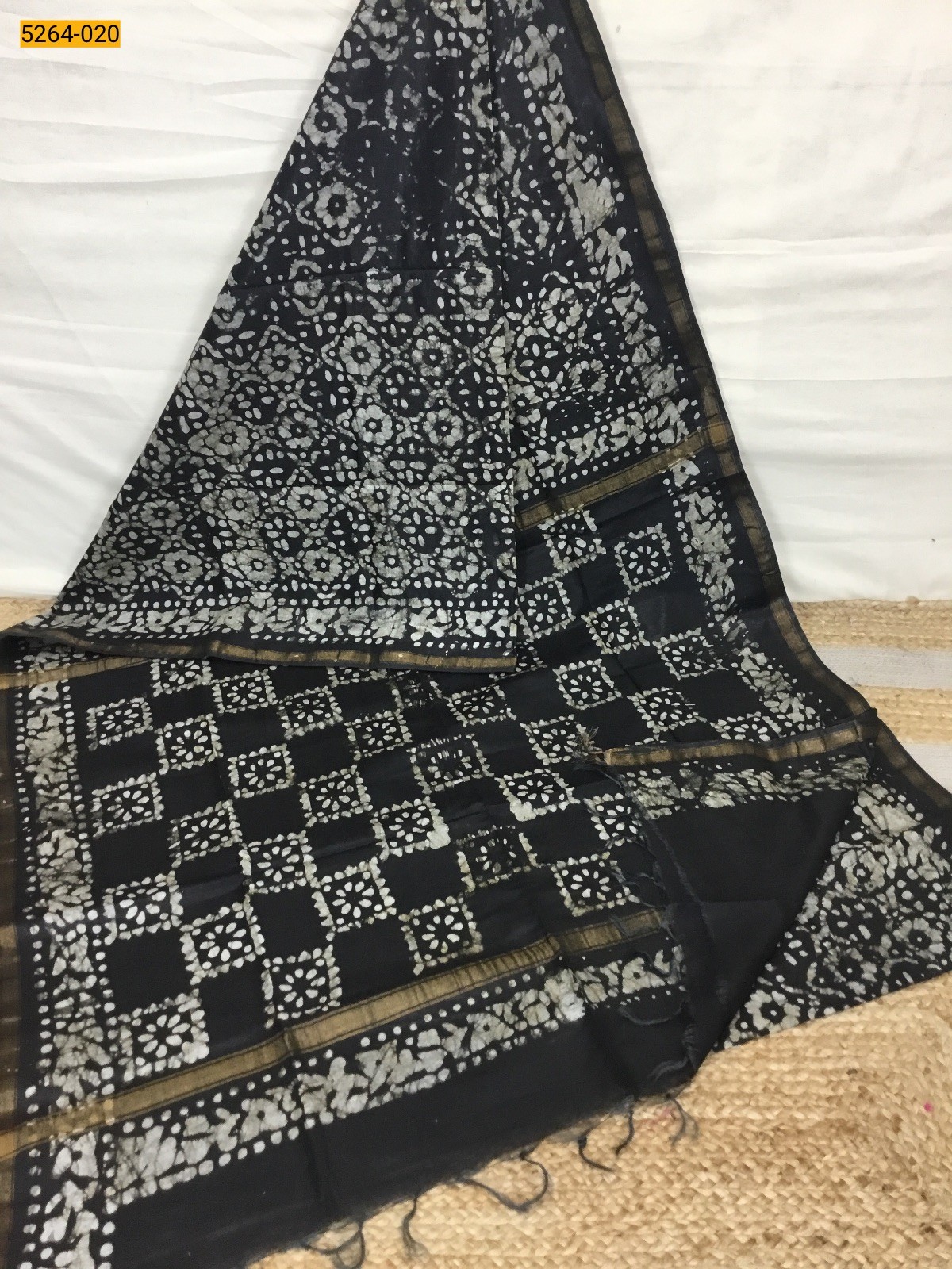 Black Batik Linen Katan Silk Saree