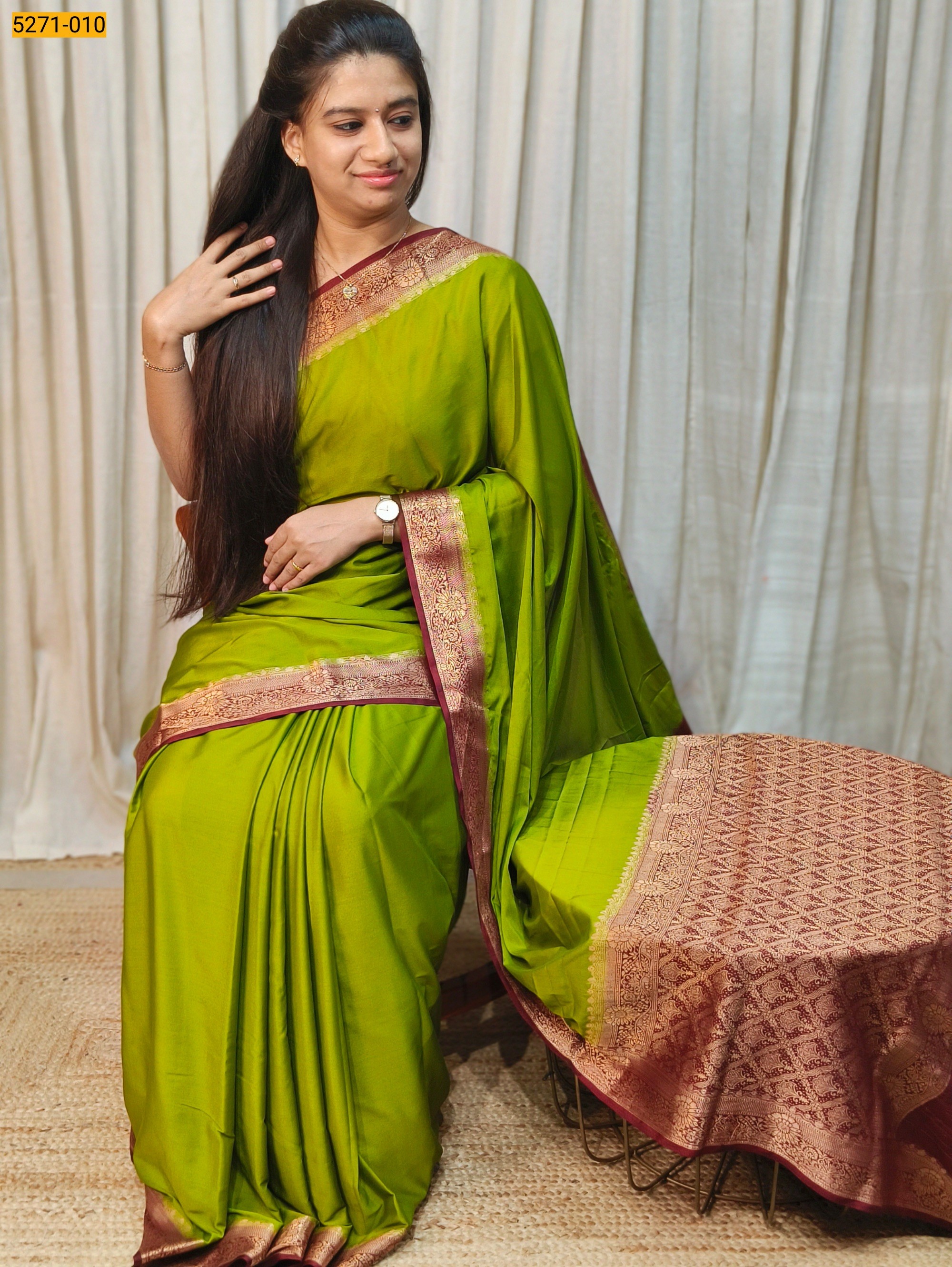 Olive Green Mysore Silk Saree