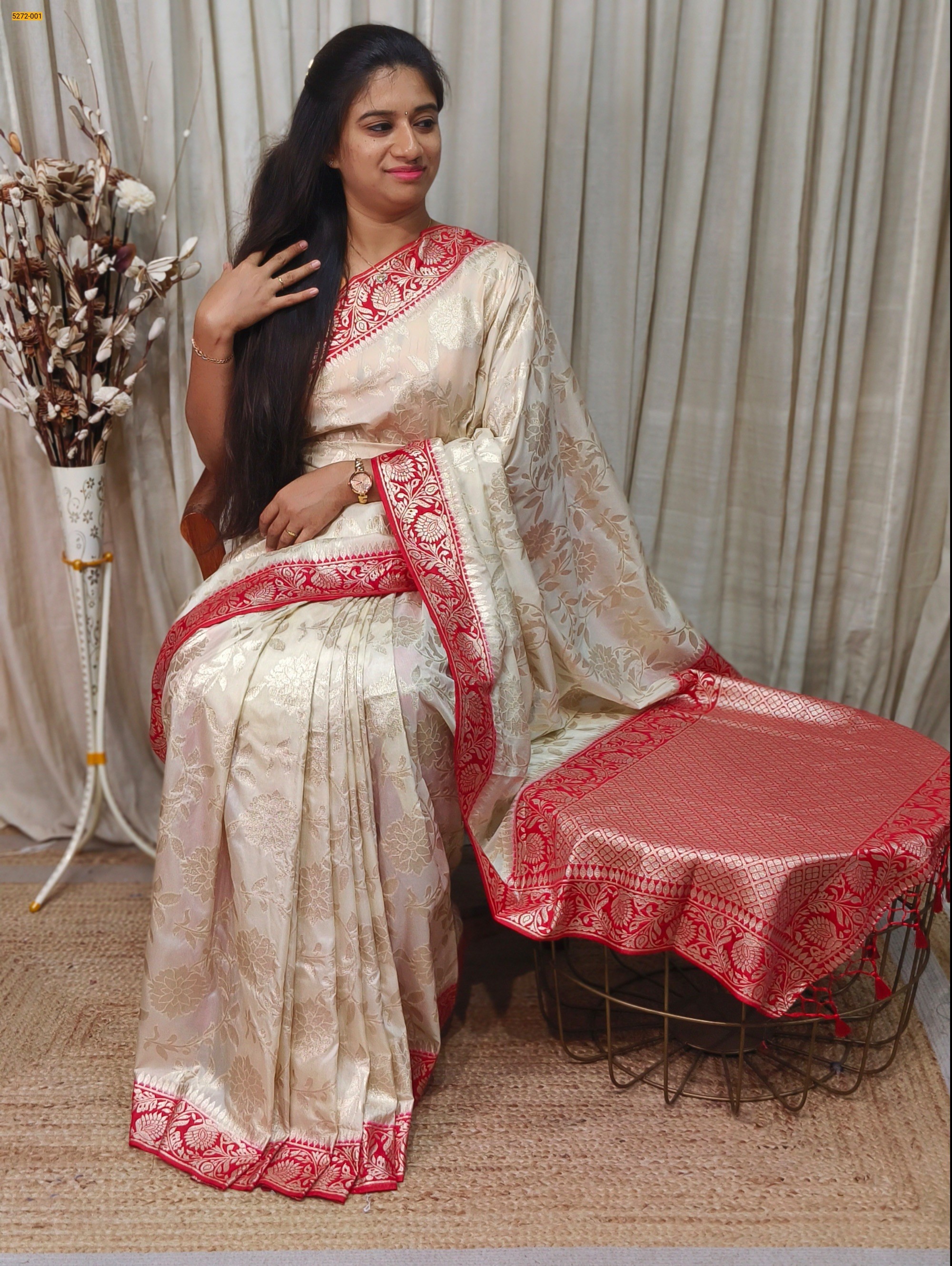 Off White Banarasi Silk Saree