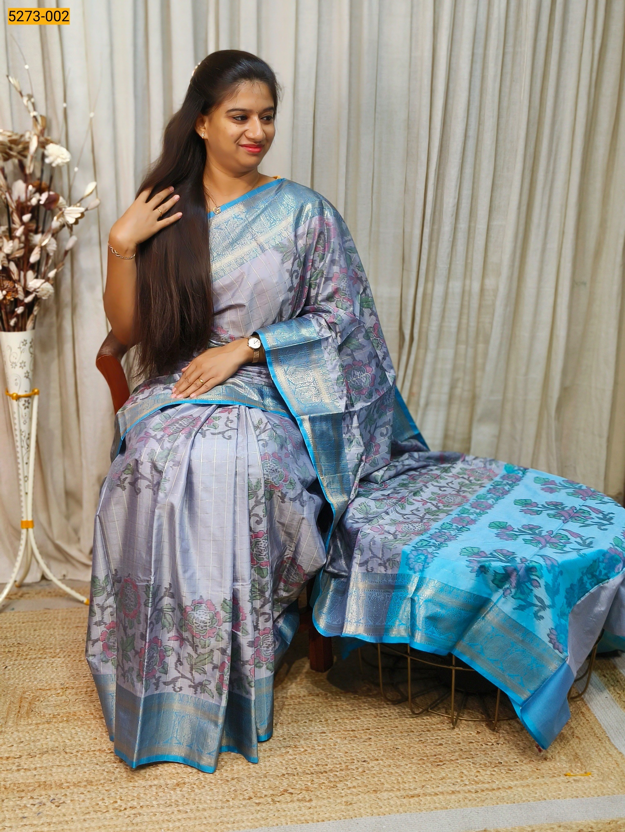 Gray Pochampally Ikkat Print Soft Silk Saree