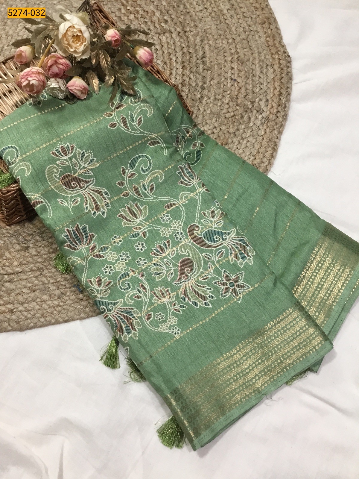 Green Bandhini Printed Silk Saree