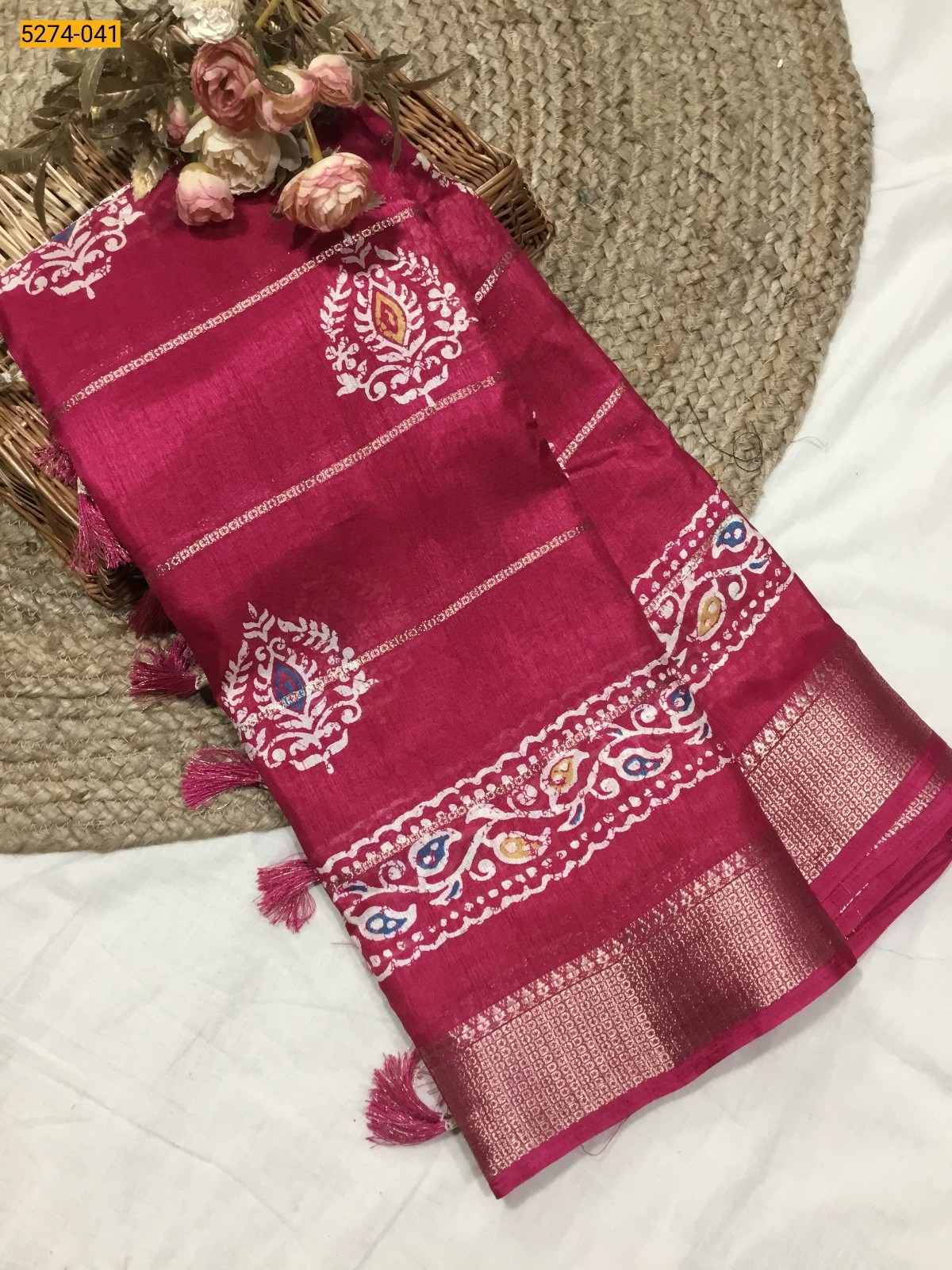 Pink Bandhini Printed Silk Saree