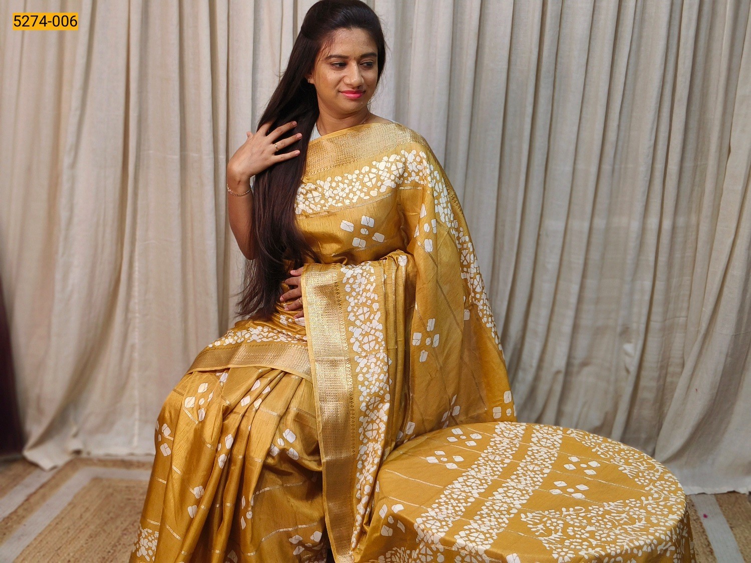 Golden Bandhini Printed Silk Saree