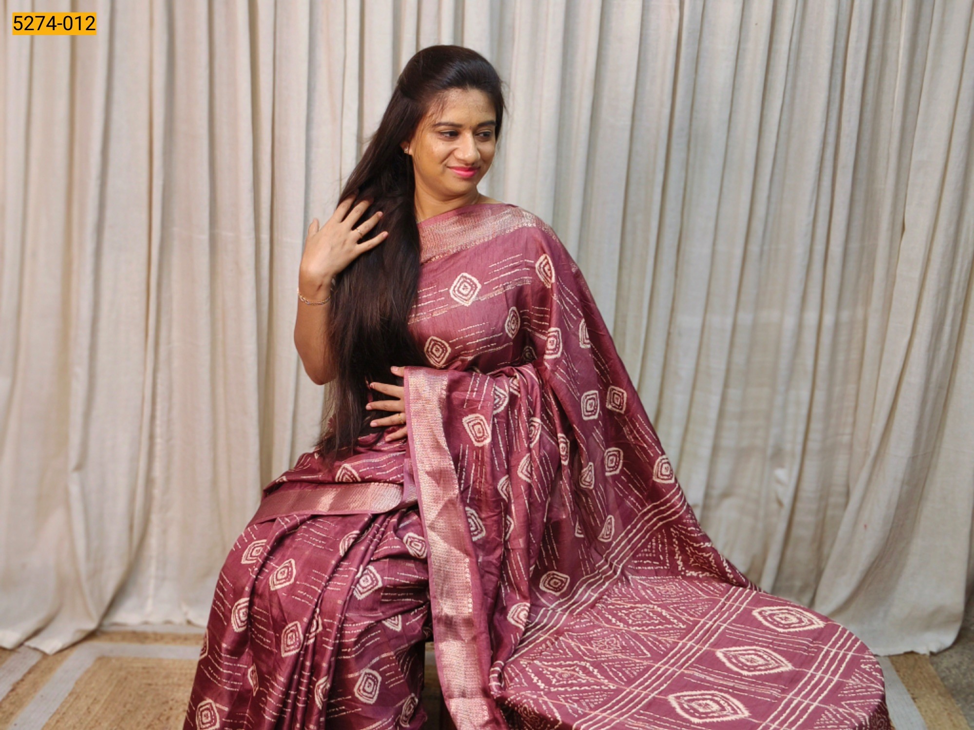 Dark Brown Bandhini Printed Silk Saree