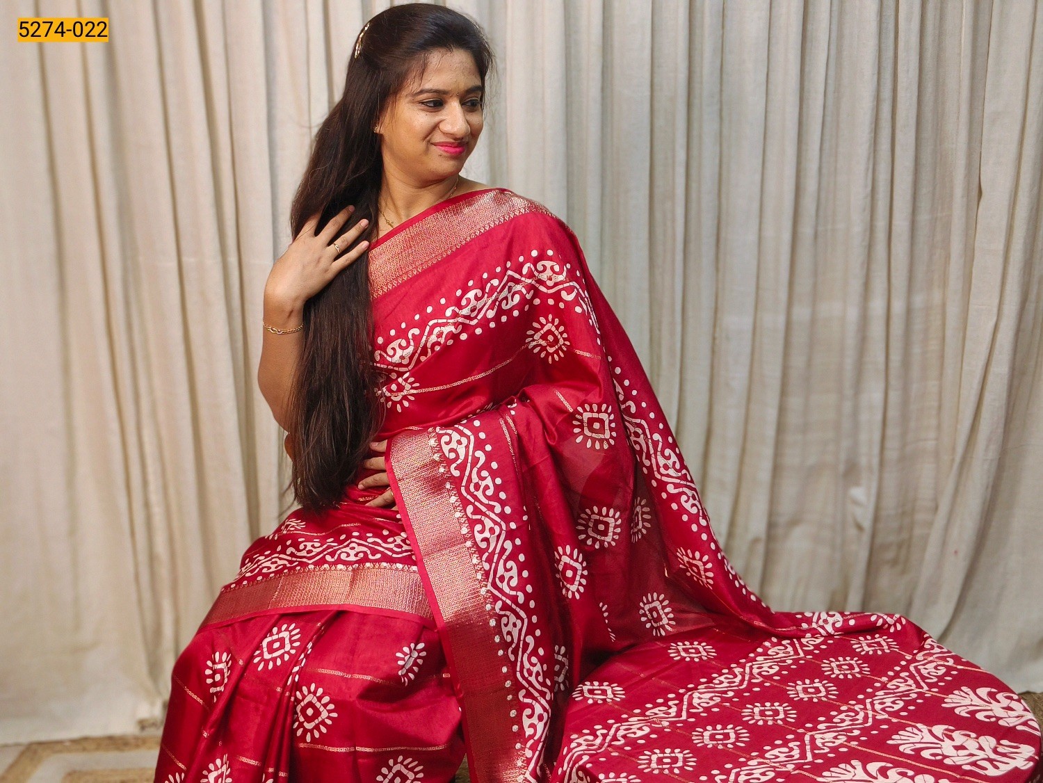 Red Bandhini Printed Silk Saree