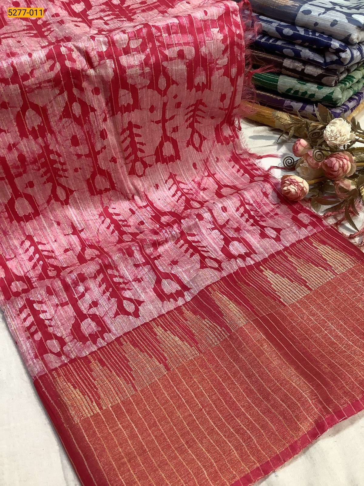 Rose Linen Cotton Stripes Mangalgiri Saree