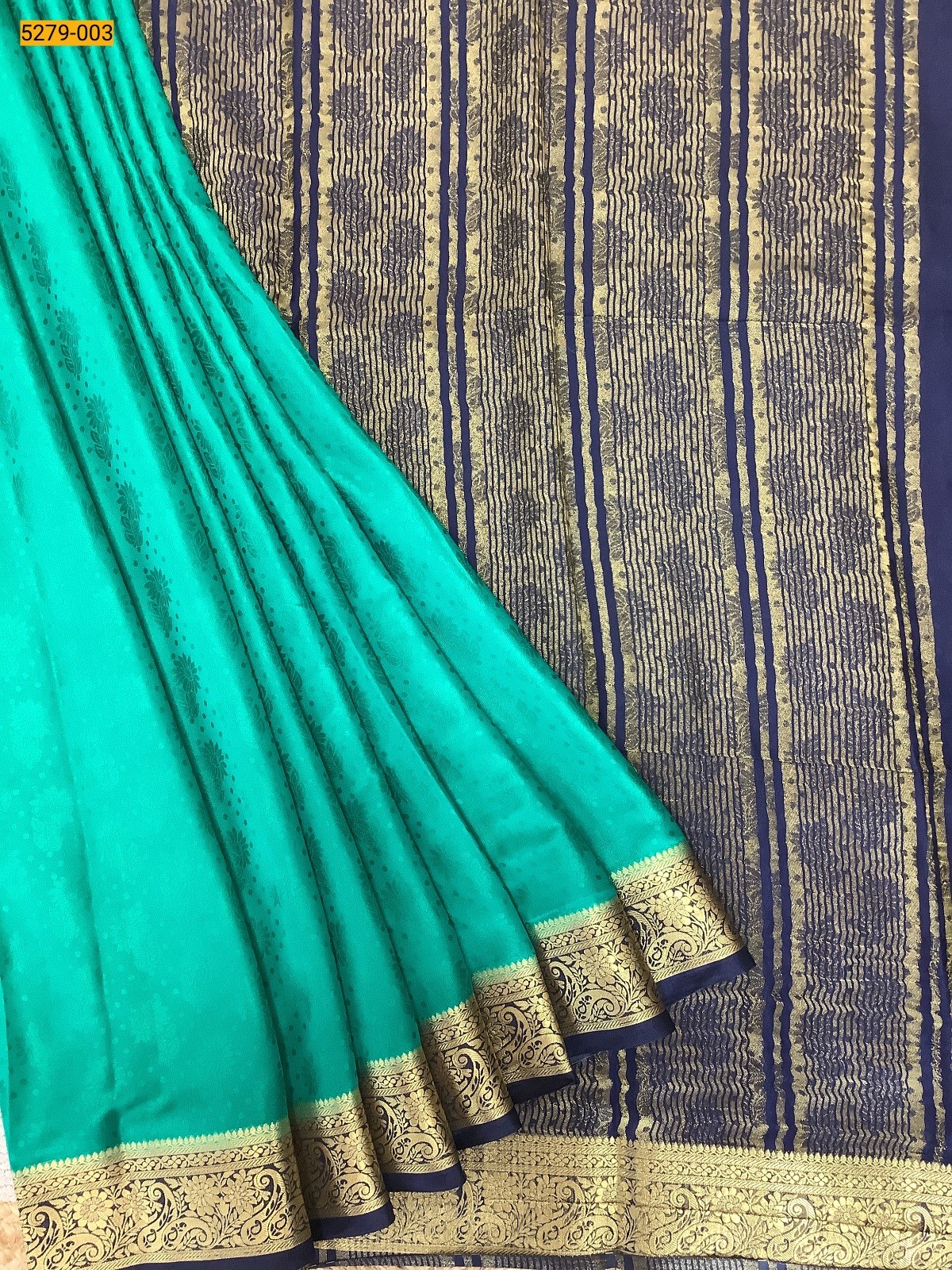 Rama Green Embossed Mysore Soft Silk Saree