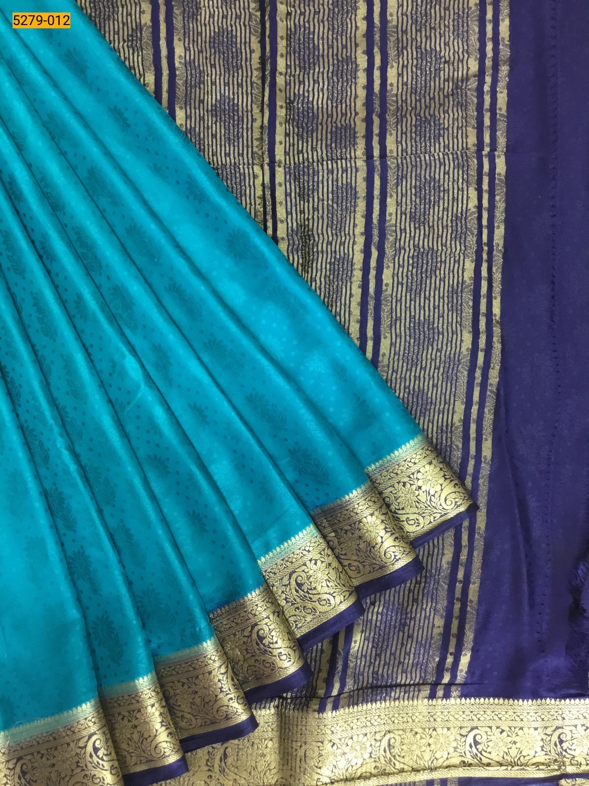 Rama Blue Embossed Mysore Soft Silk Saree