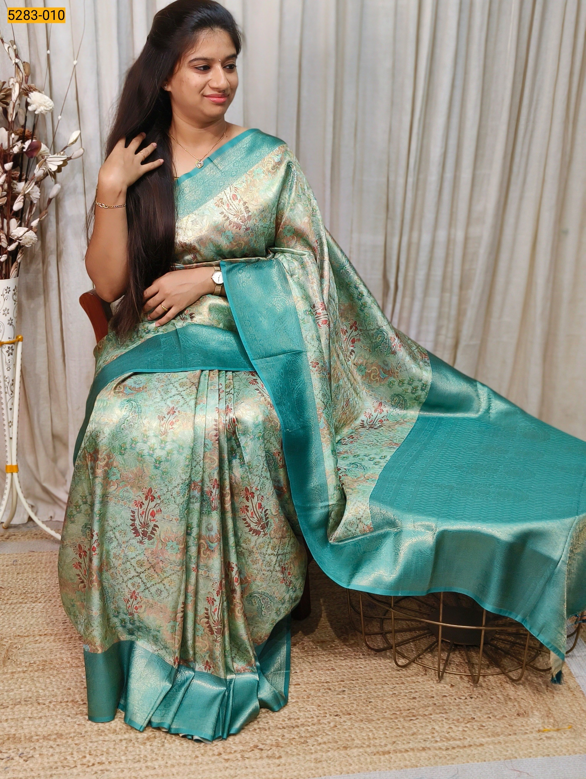 Green Digital Print Banarasi Soft Silk Saree