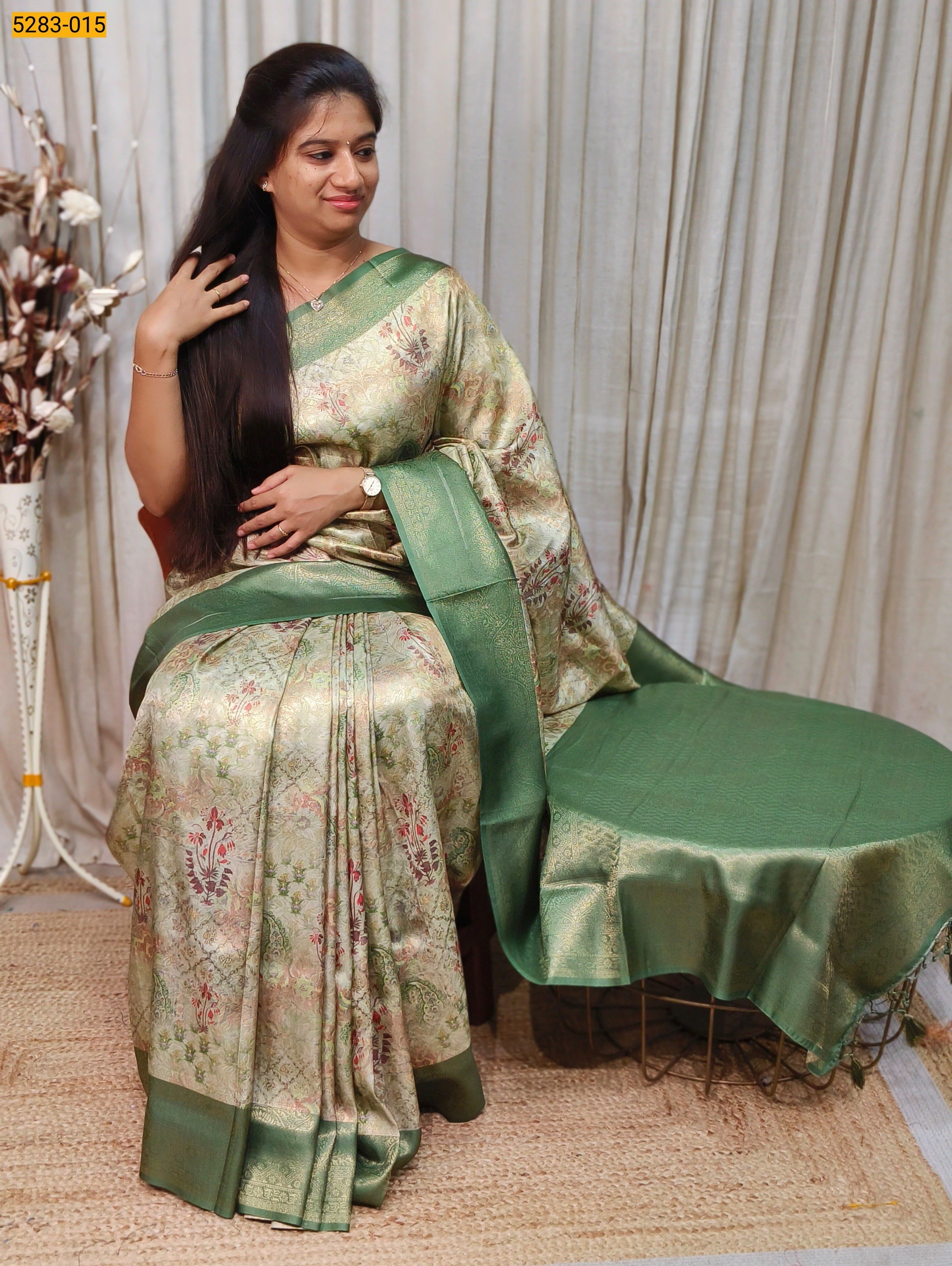 Green Digital Print Banarasi Soft Silk Saree