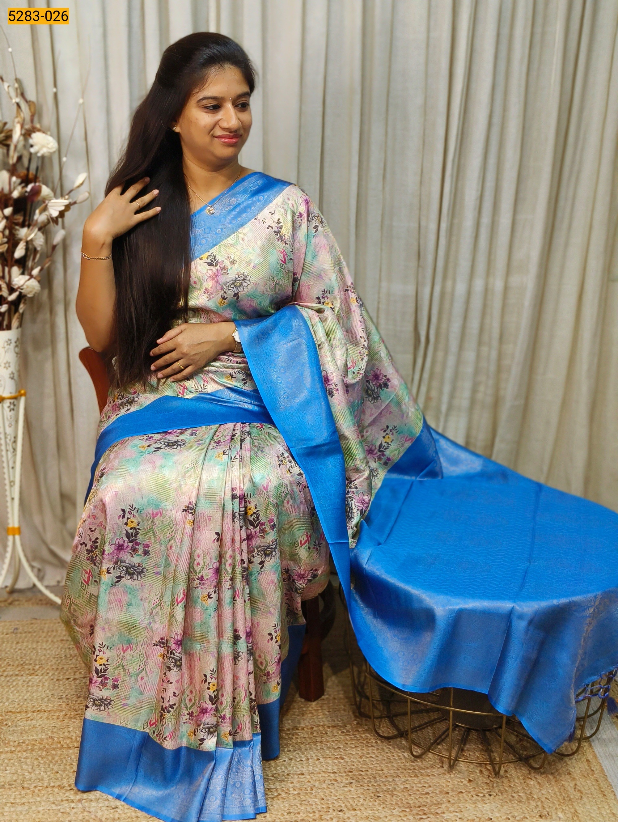 Blue Digital Print Banarasi Soft Silk Saree