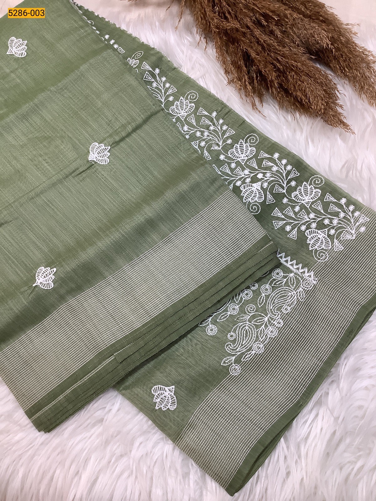 Green Kota Staple Linen Silk Embroidered Saree