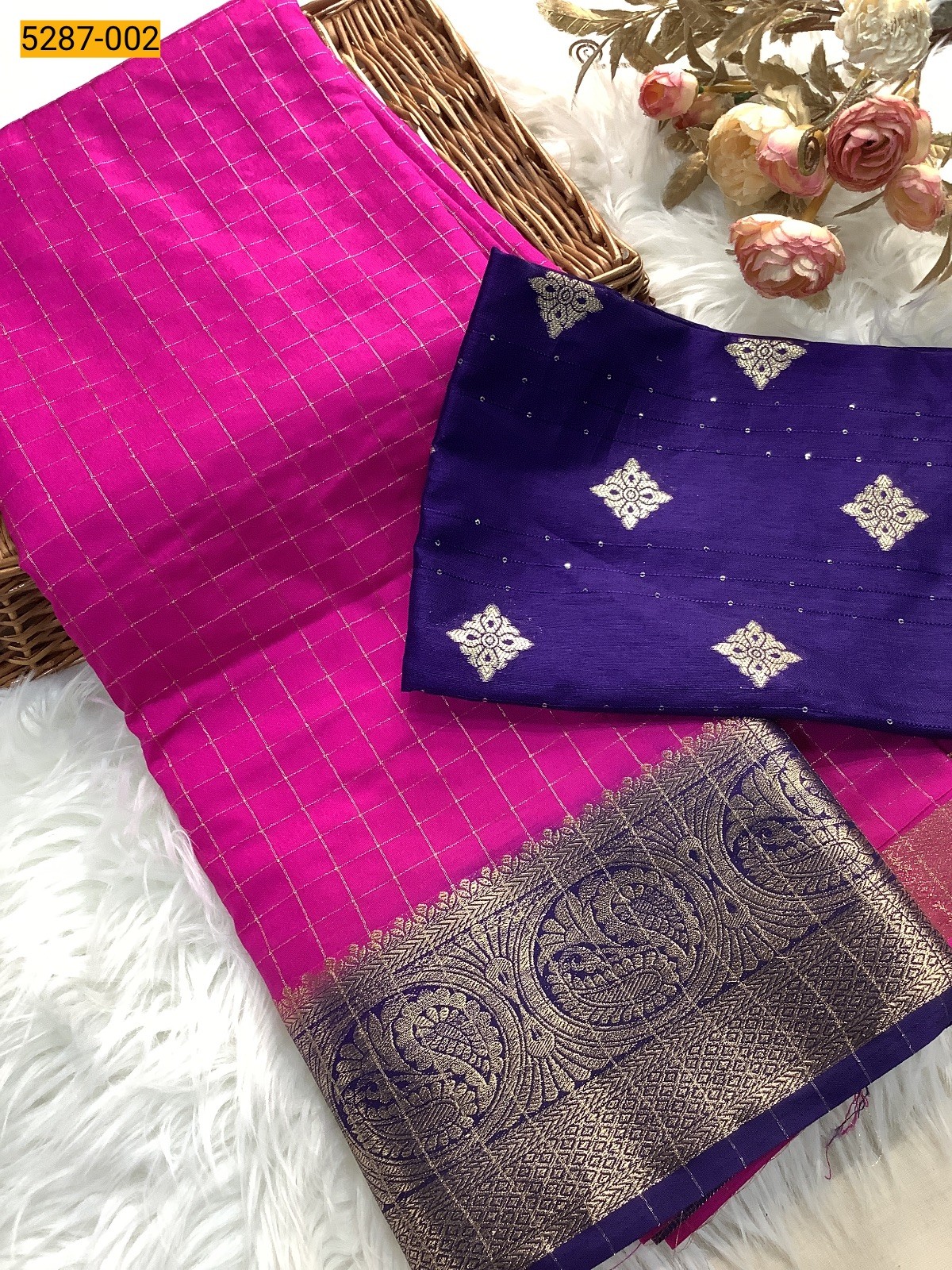 Pink Tussar Silk Grand Blouse Combo Saree