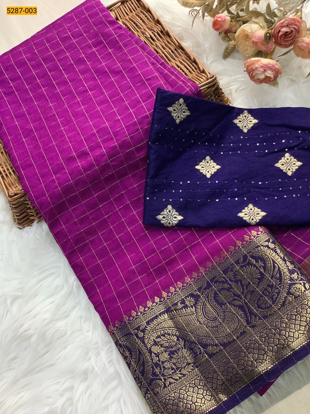 Violet Tussar Silk Grand Blouse Combo Saree