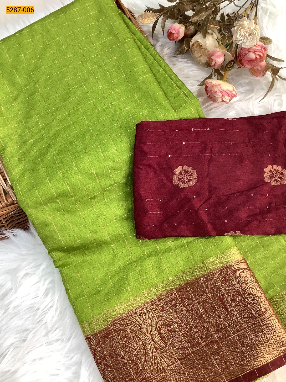 Light Green Tussar Silk Grand Blouse Combo Saree