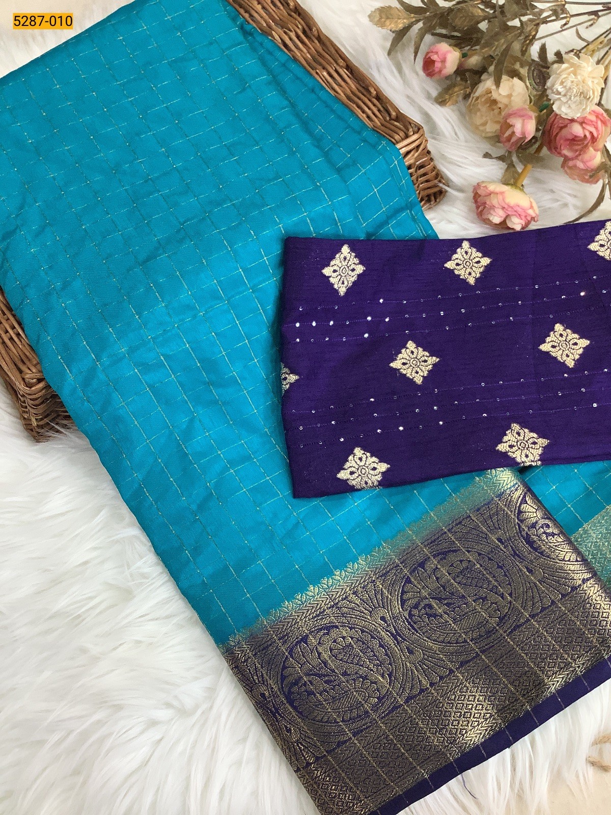 Sky Blue Tussar Silk Grand Blouse Combo Saree