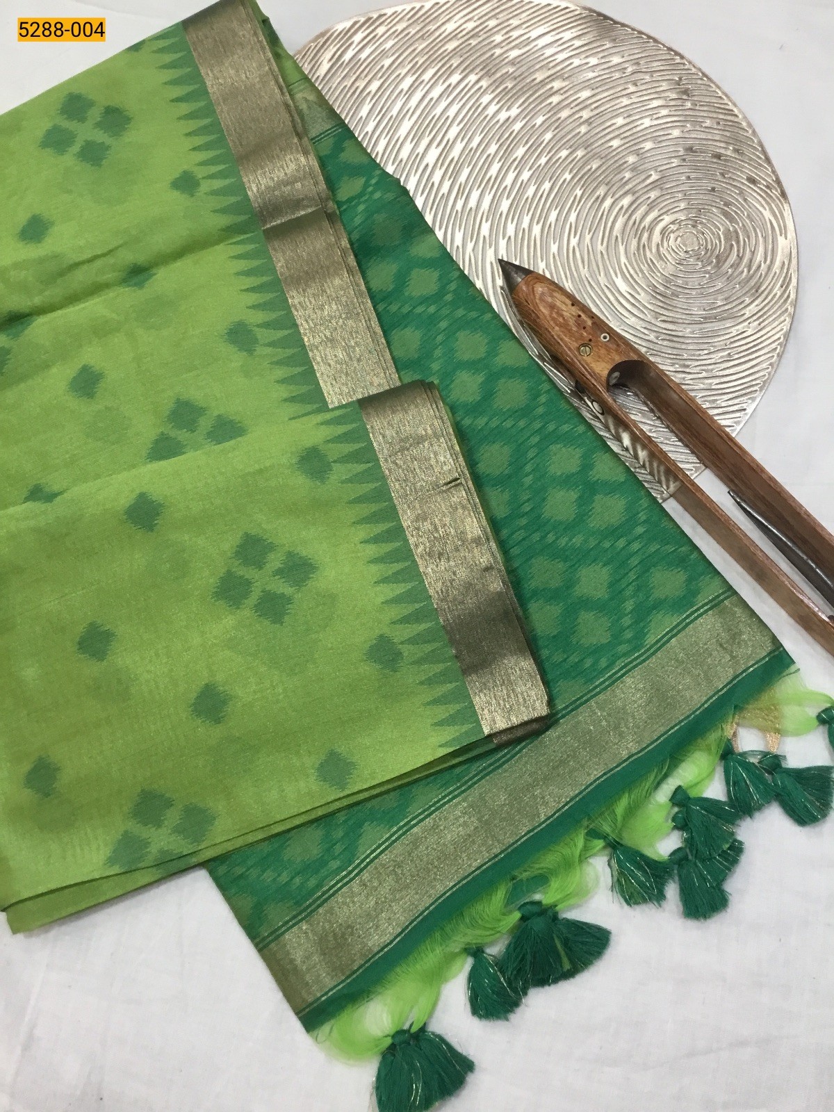 Green Premium Ikkat Silk Cotton Saree