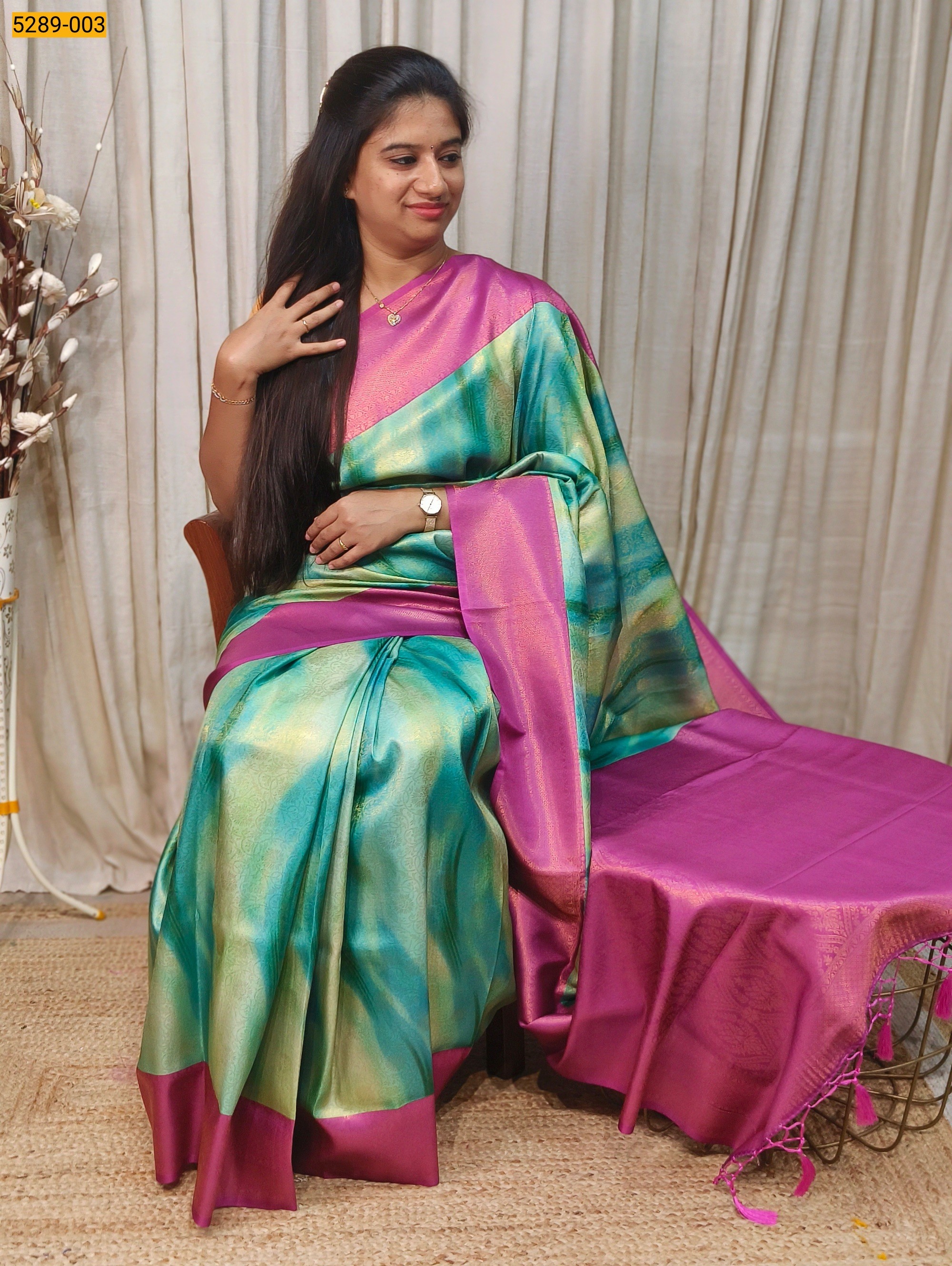 Green Shibori Printed Banarasi Soft Silk Saree