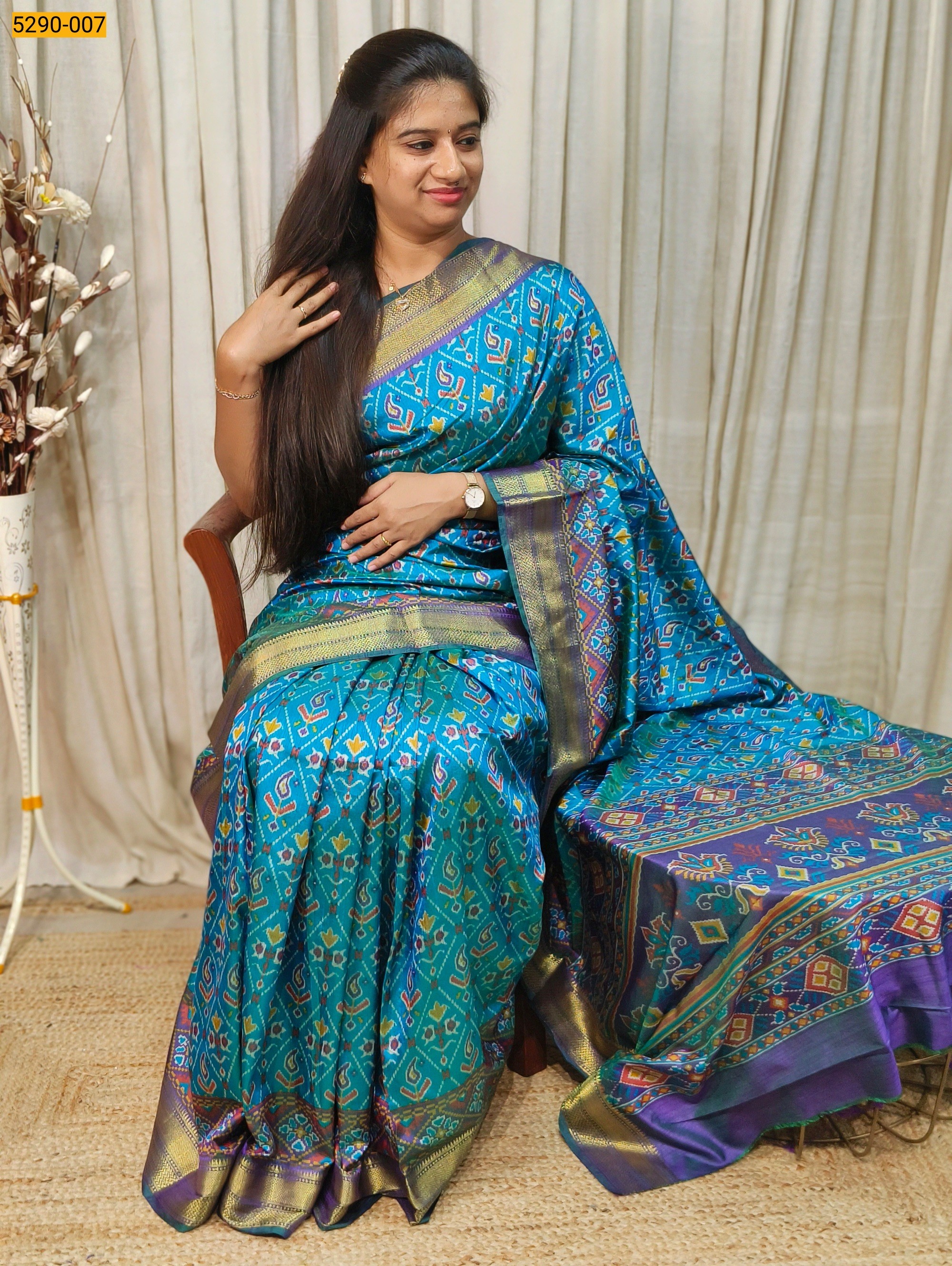 Rama Blue Rajkot Patola Printed Silk Saree