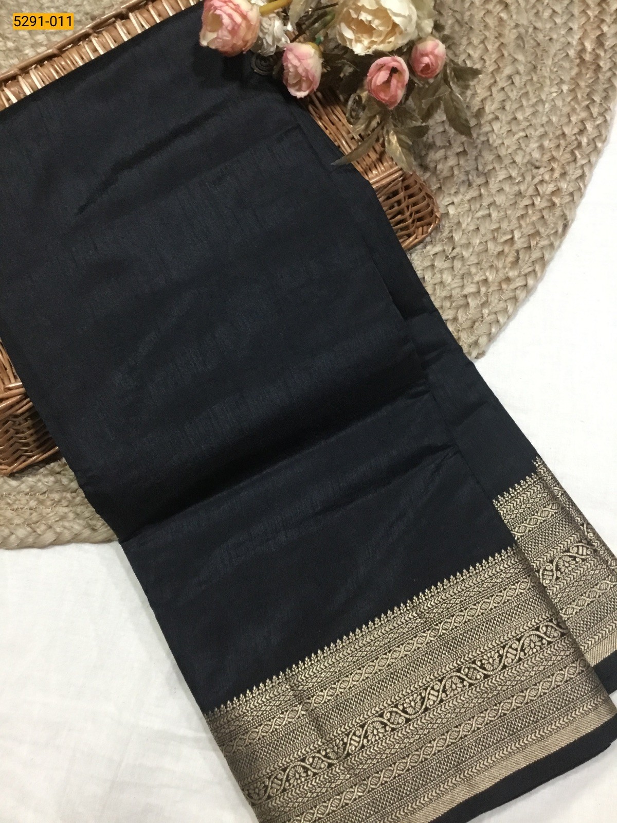 Black Premium Semi Tussar Silk Saree