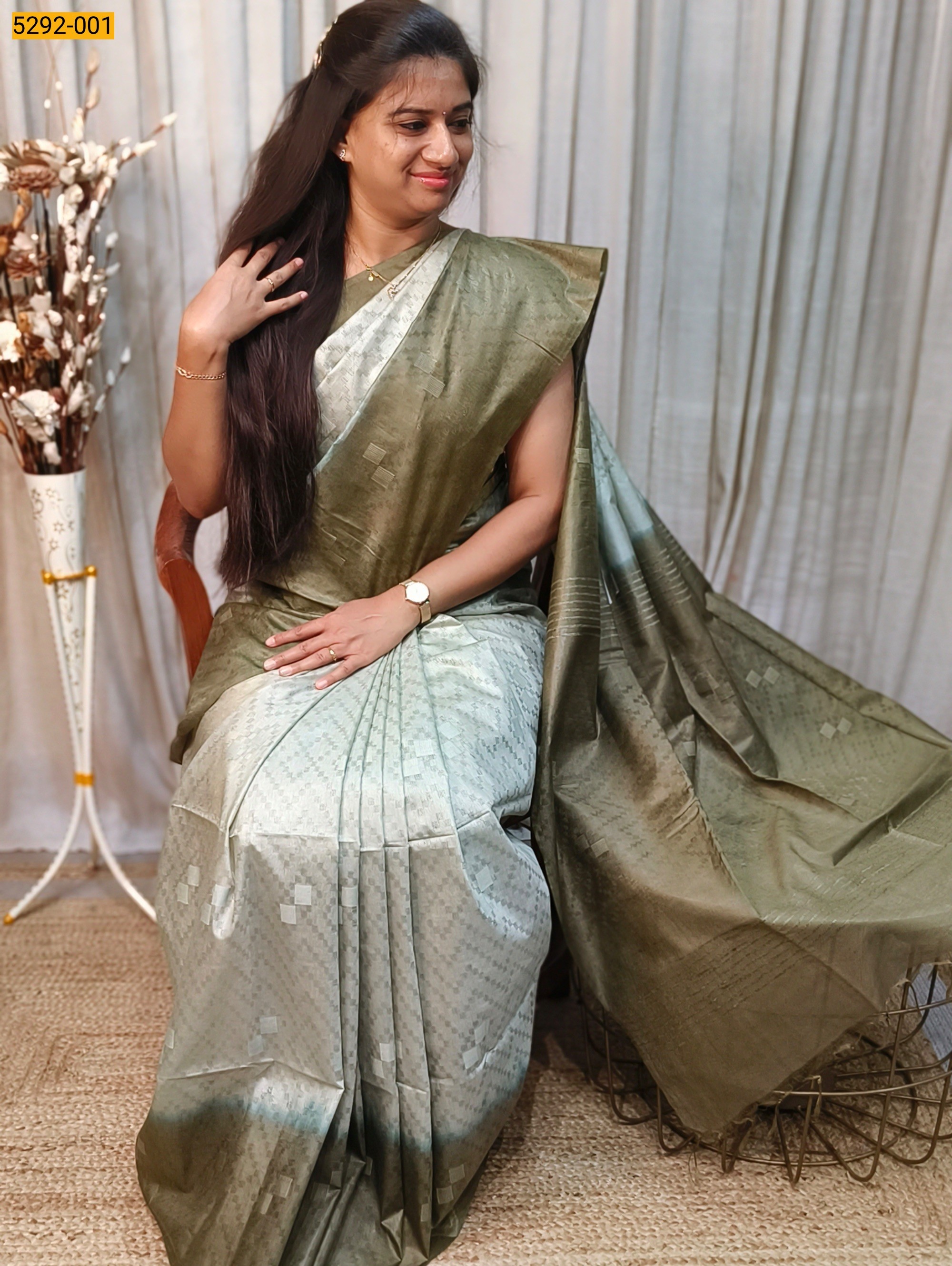  Olive Green Linen Katan Silk Saree