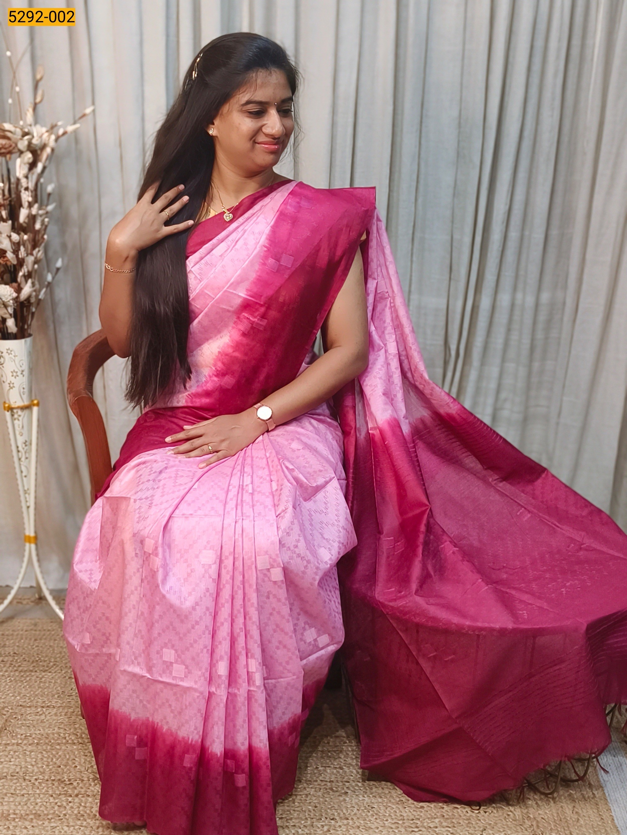 Pink Linen Katan Silk Saree